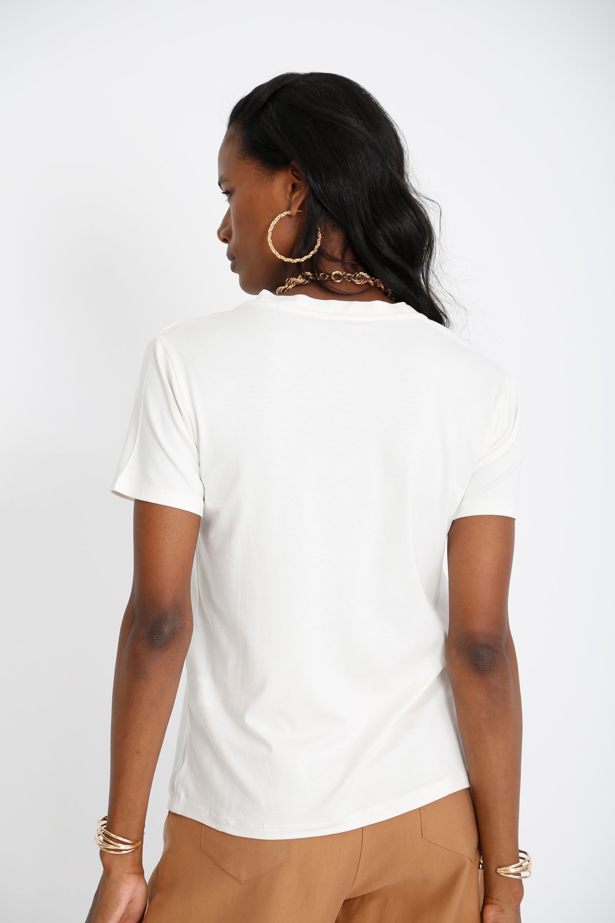 Ekru V Yaka Basic Tshirt 25070