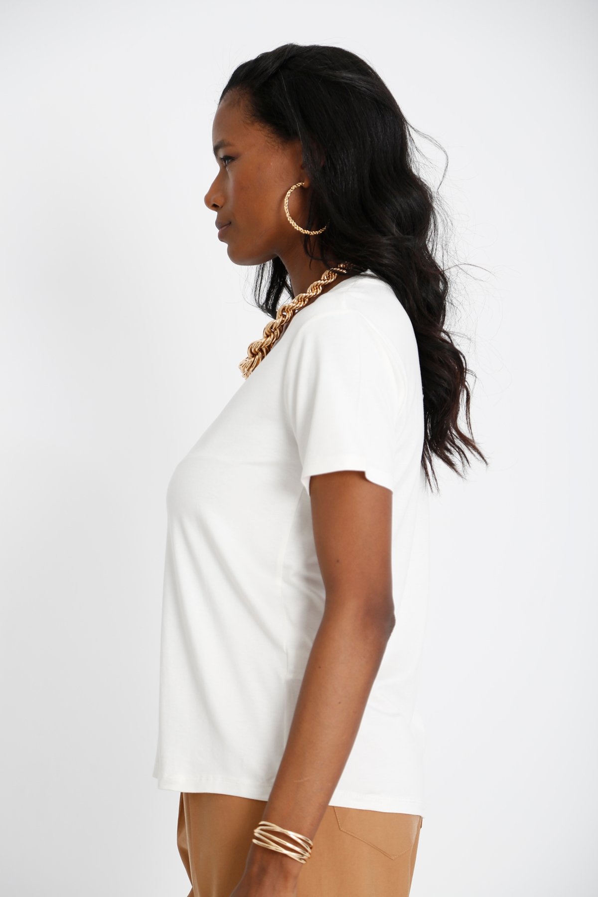 Ekru V Yaka Basic Tshirt 25070