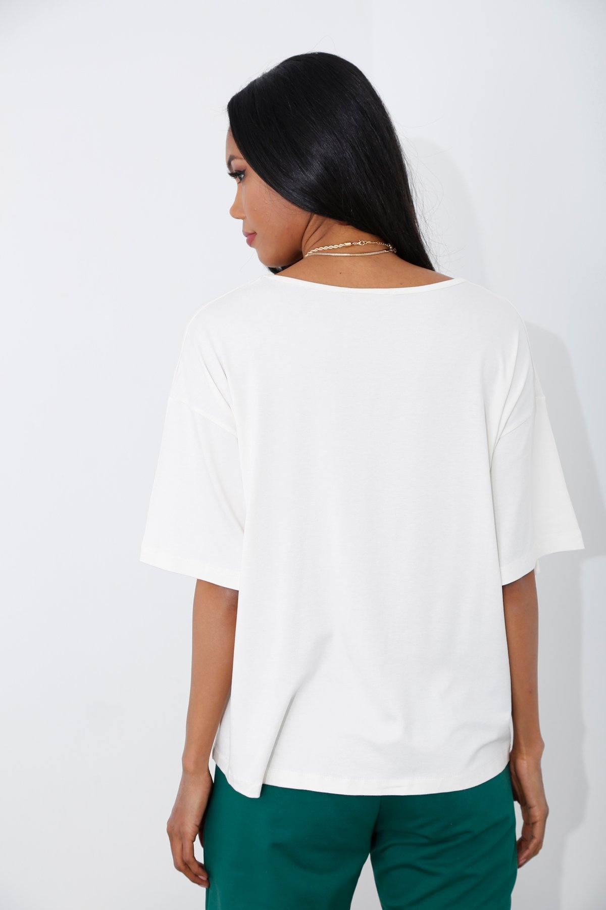 Ekru V Yaka Oversize Tshirt 26794