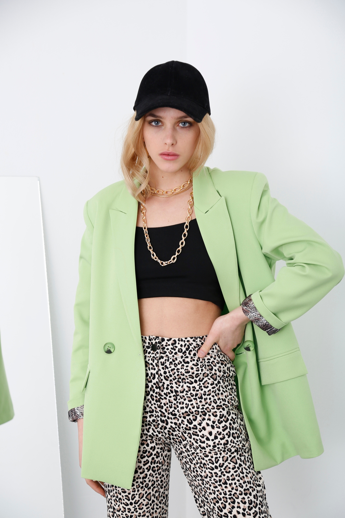 Fıstık Yeşili İki Düğme Blazer Ceket 