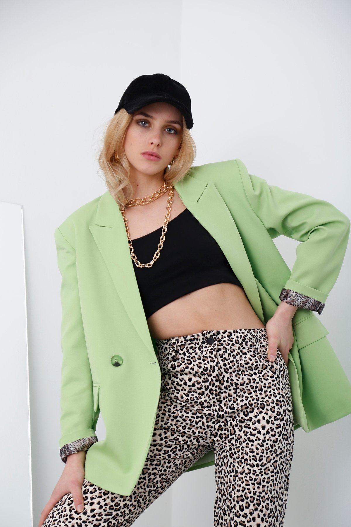 Fıstık Yeşili İki Düğme Blazer Ceket 