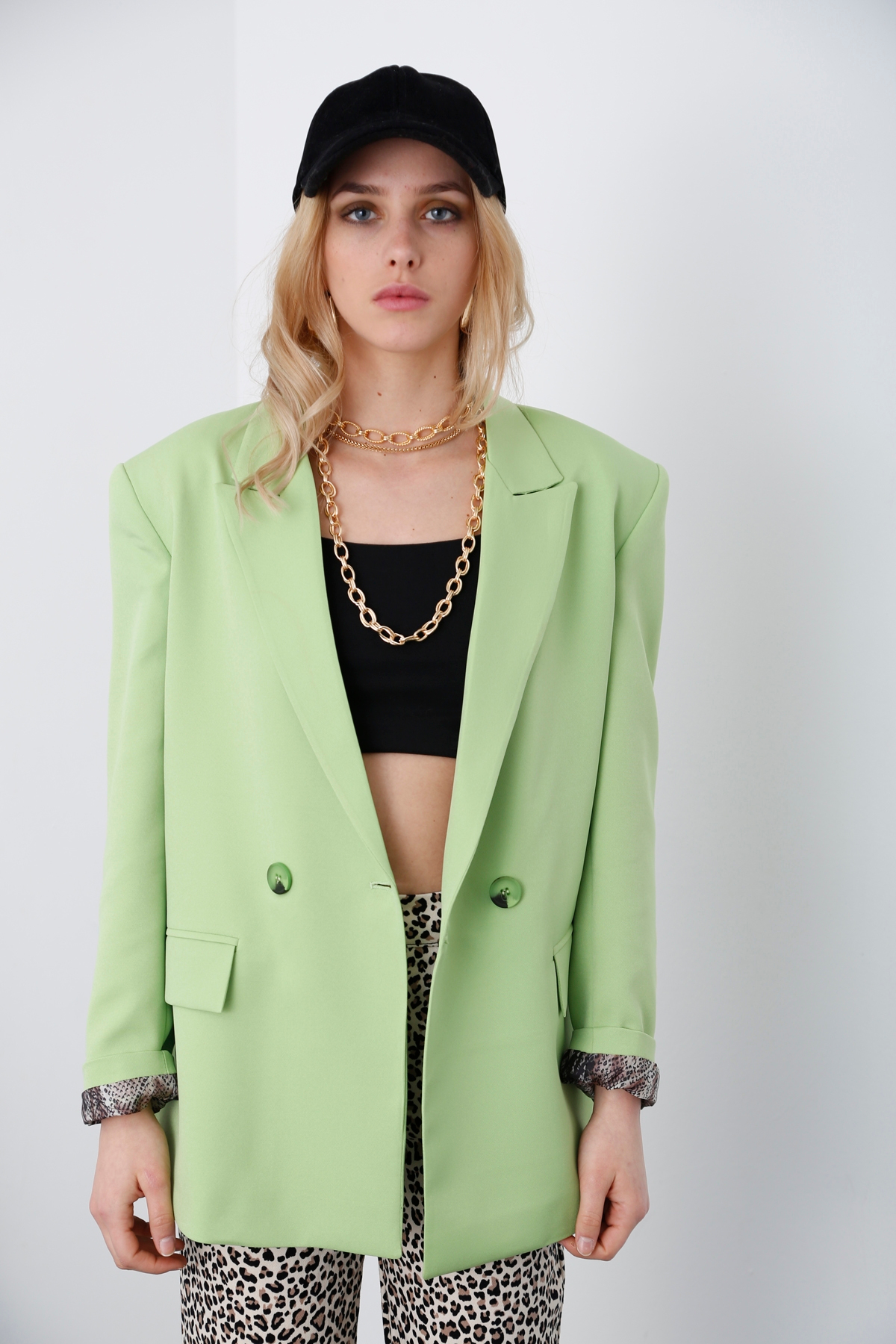 Fıstık Yeşili İki Düğme Blazer Ceket 