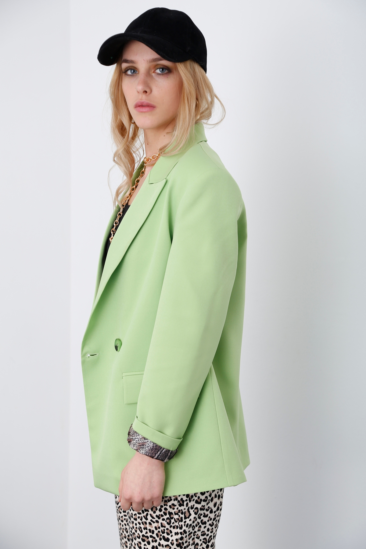 Fıstık Yeşili İki Düğme Blazer Ceket 