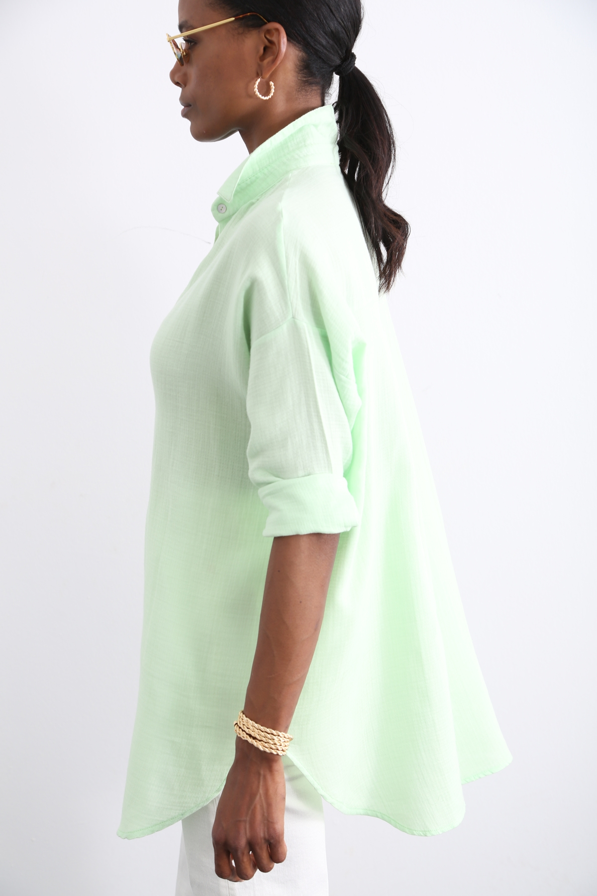 Fıstık Yeşili Oversize Gömlek 70024