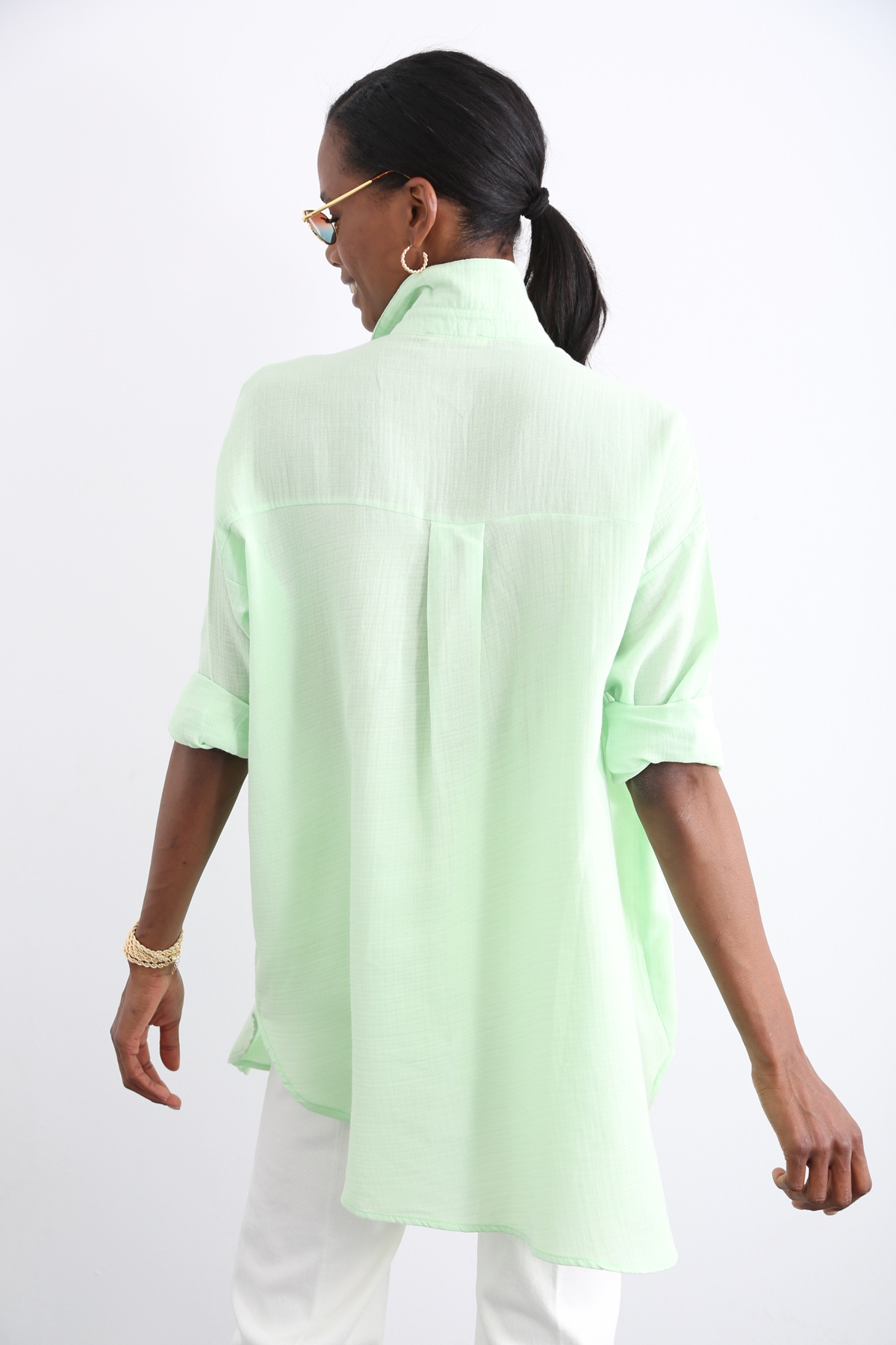 Fıstık Yeşili Oversize Gömlek 70024