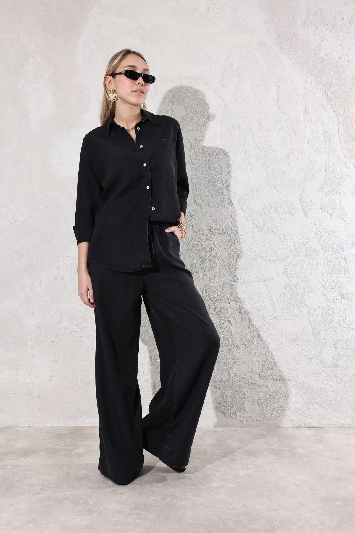 Füme Denim Gömlek Pantolon Takım 00528