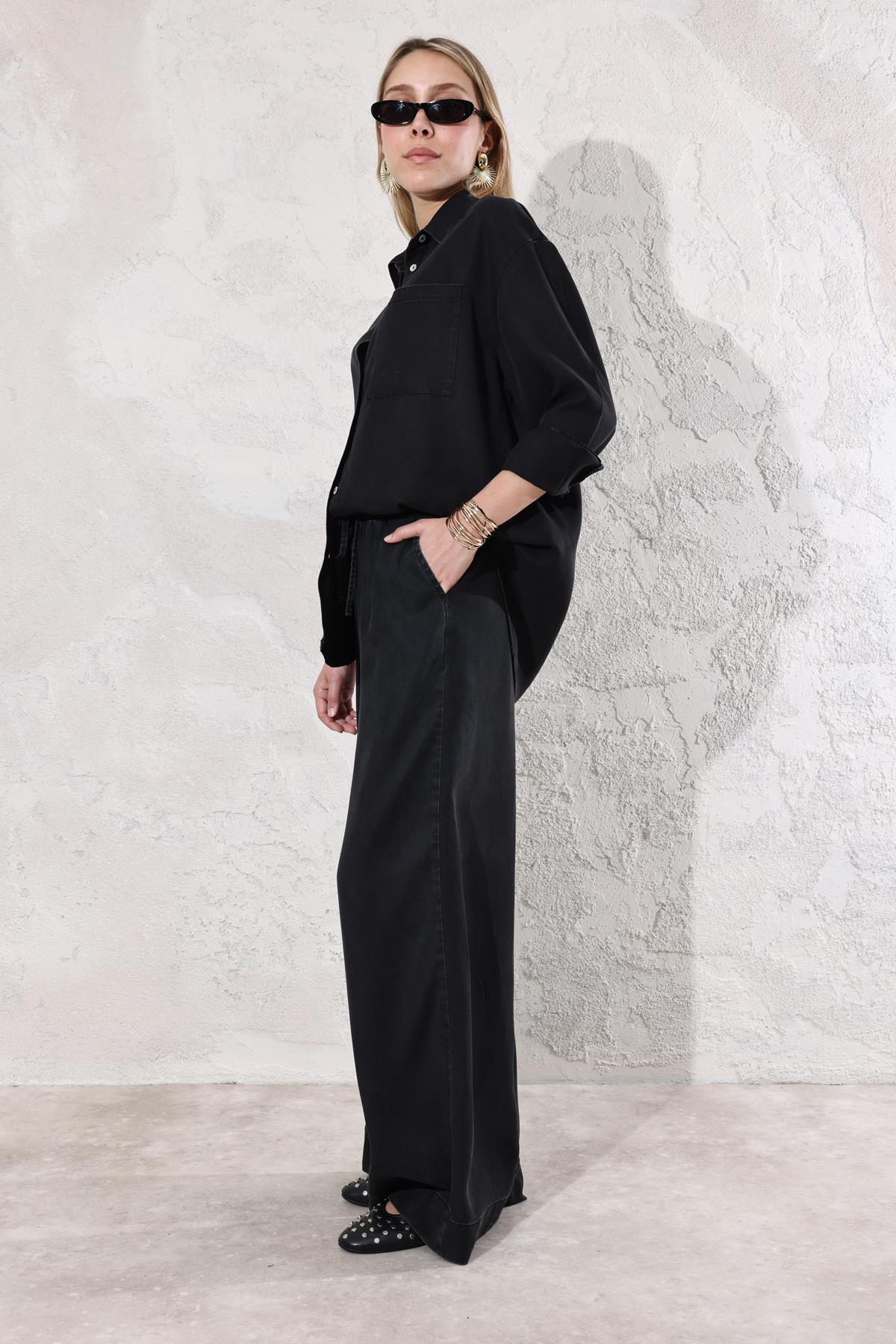Füme Denim Gömlek Pantolon Takım 00528