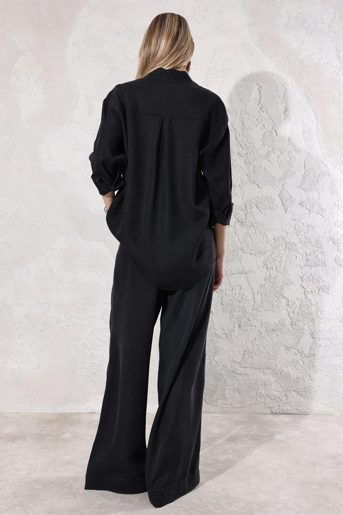 Füme Denim Gömlek Pantolon Takım 00528