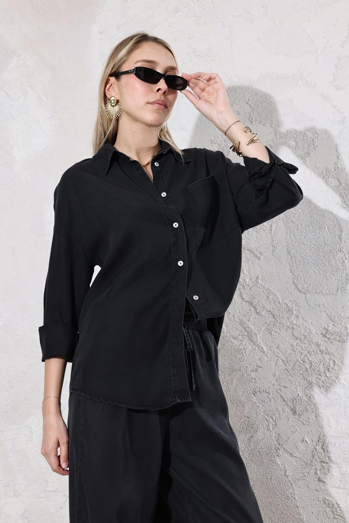 Füme Denim Gömlek Pantolon Takım 00528