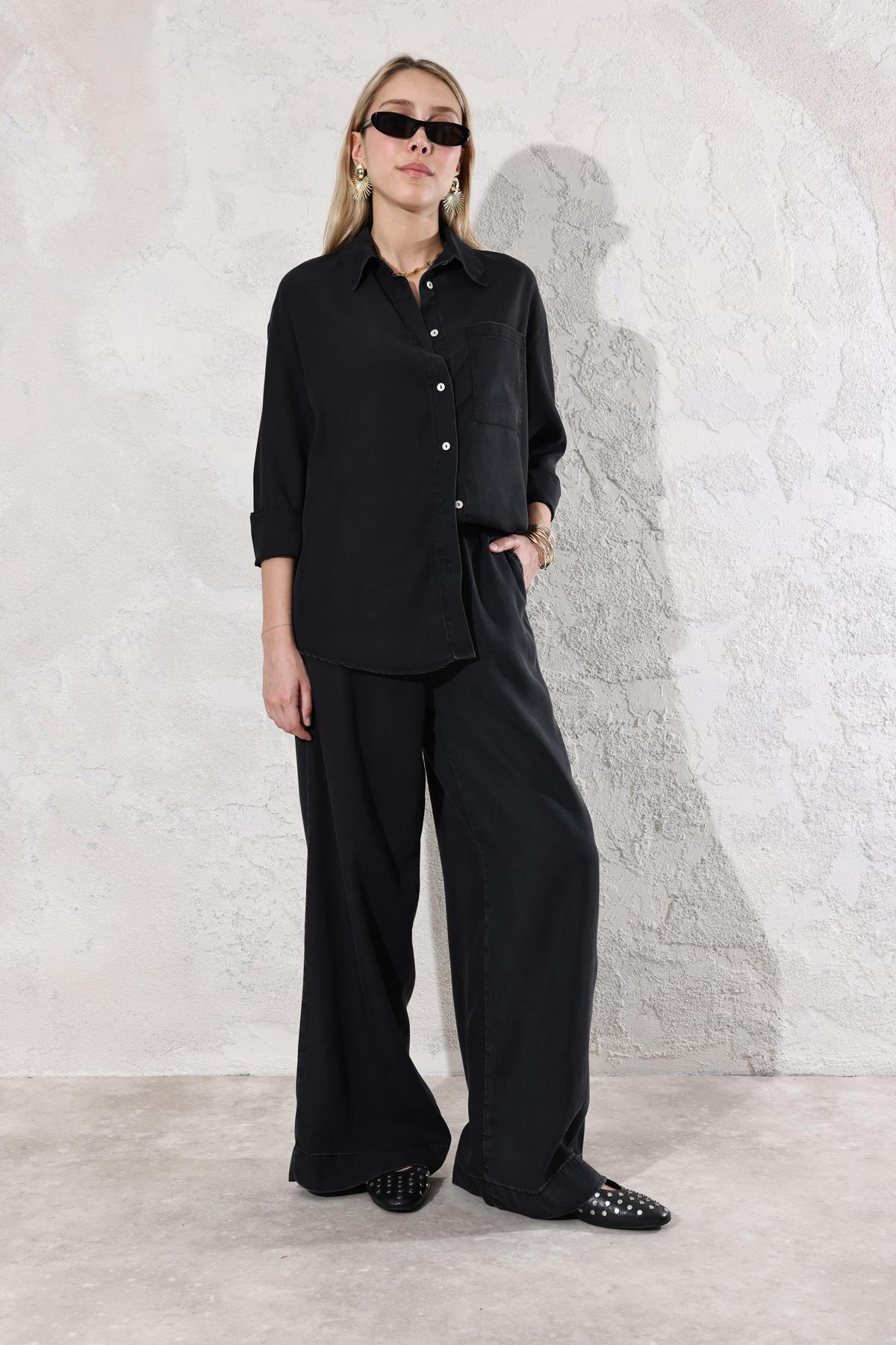 Füme Denim Gömlek Pantolon Takım 00528