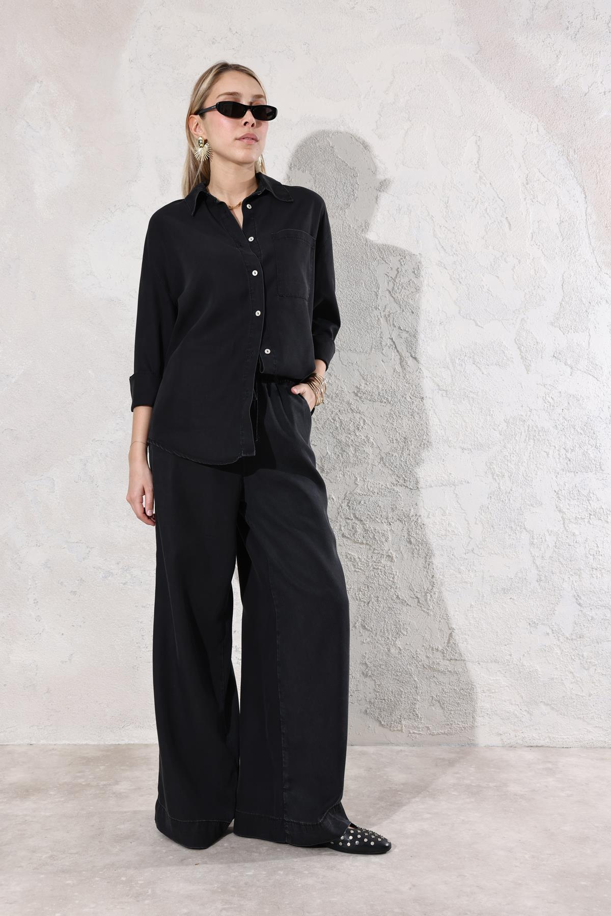 Füme Denim Gömlek Pantolon Takım 00528