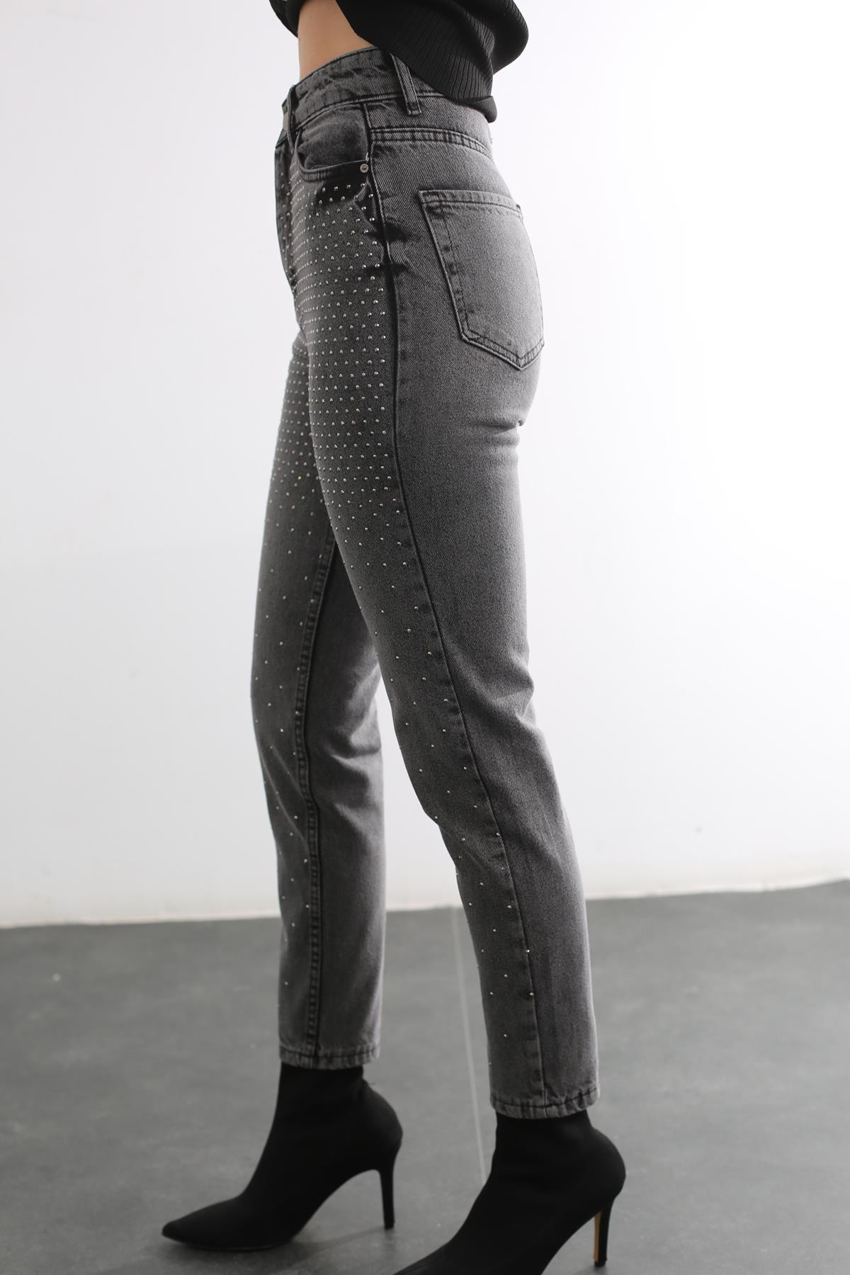 Füme Ultra Yüksek Bel Taşlı Jean 1084-ZR