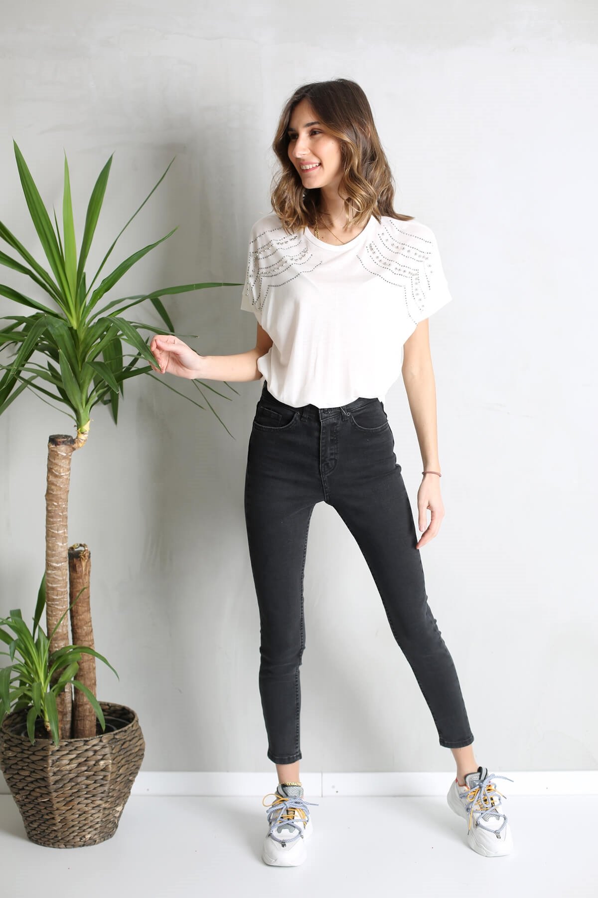 Füme Yüksek Bel Toparlayan Slim Fit Jean 002139