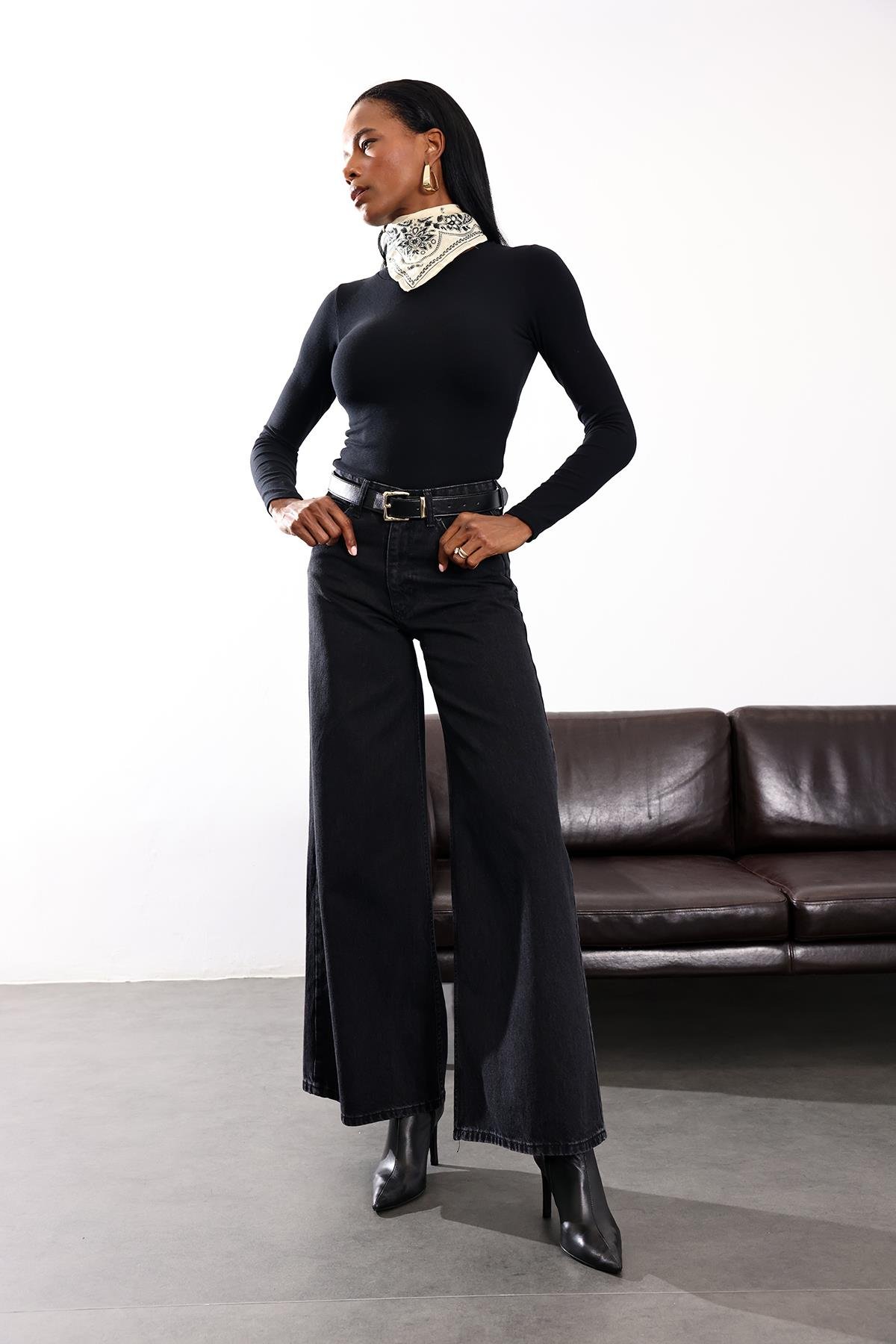 Füme Yüksek Bel Wide Leg Jean 