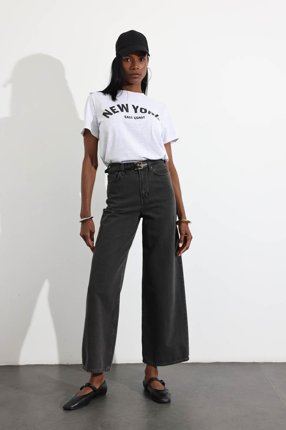 Füme Yüksek Bel Yumuşak Wide Leg Jean 