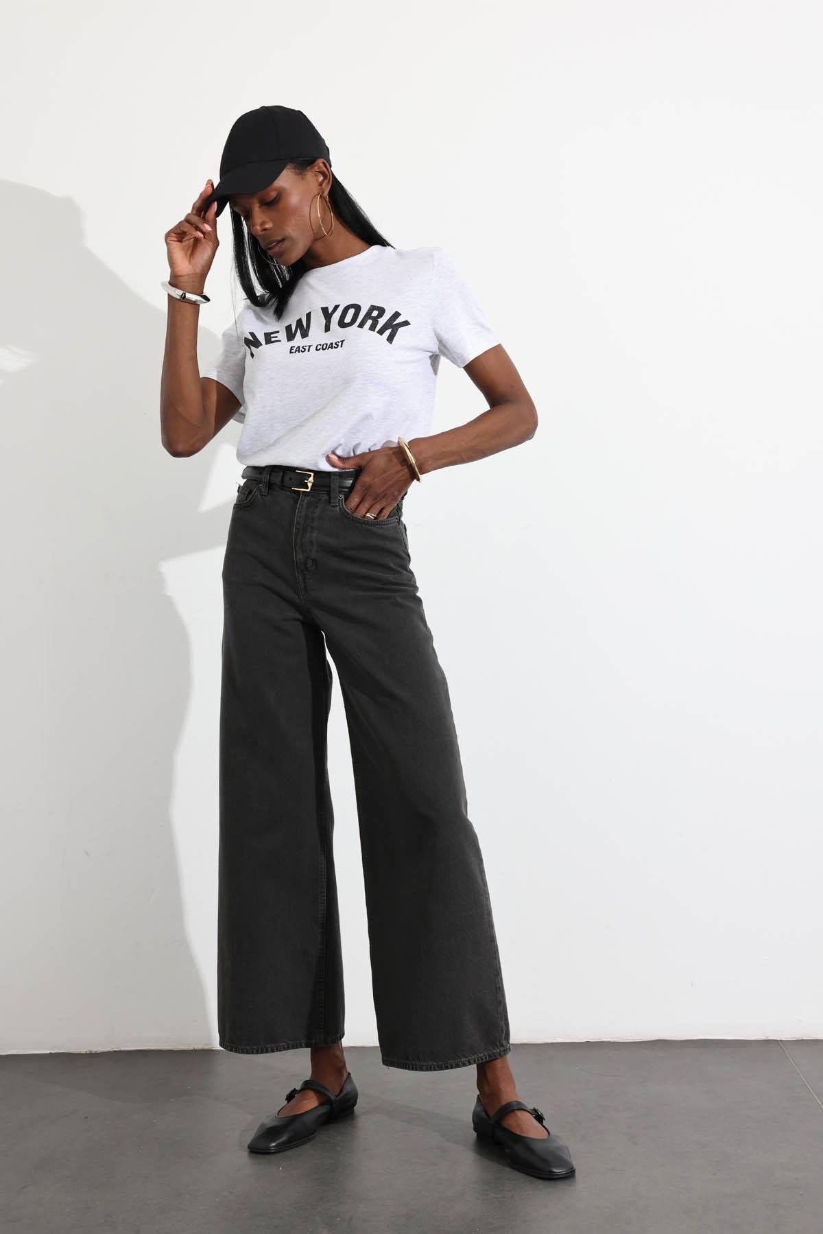 Füme Yüksek Bel Yumuşak Wide Leg Jean 