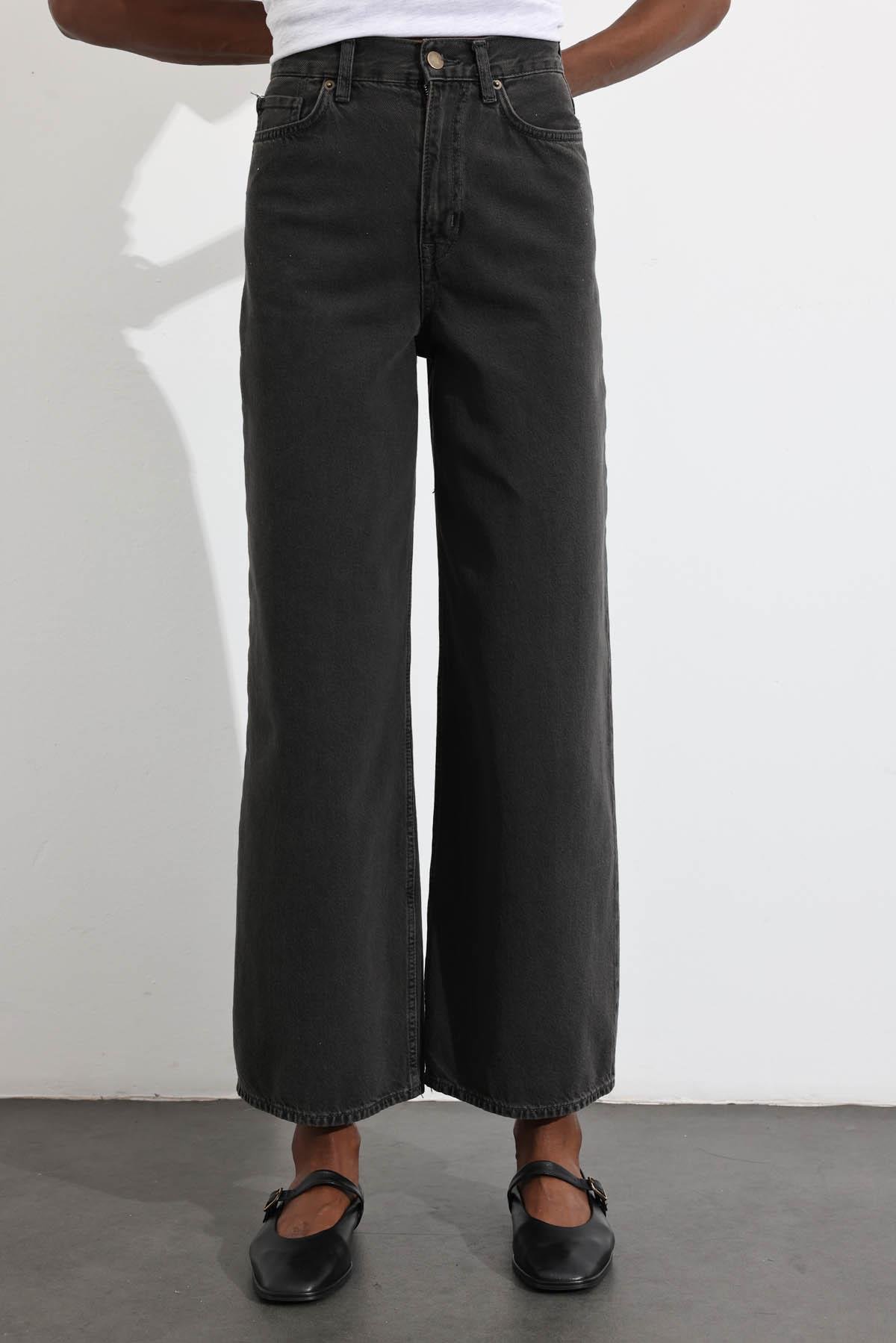 Füme Yüksek Bel Yumuşak Wide Leg Jean 
