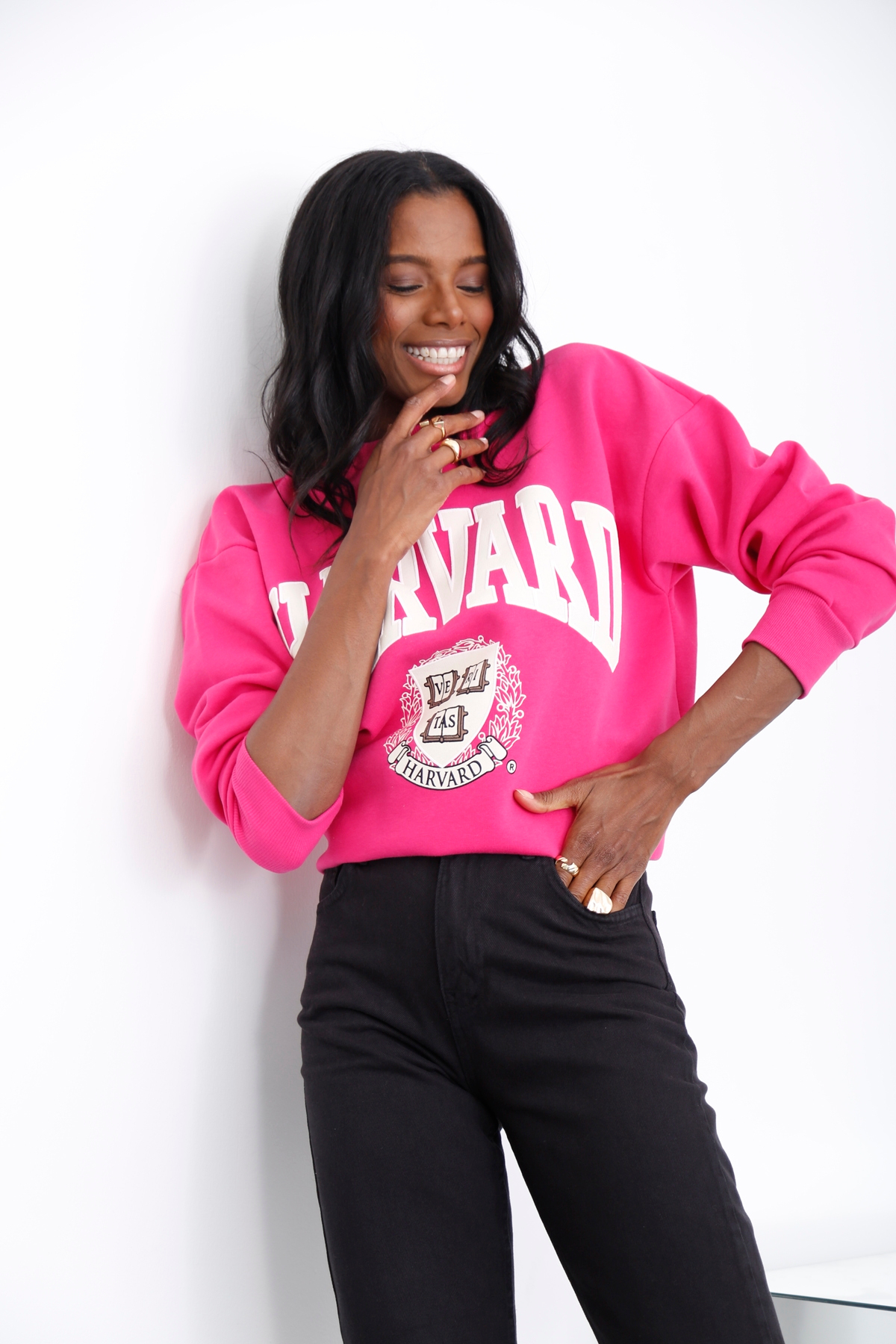 Fuşya Harvard Baskılı Şardonlu Sweatshirt 3630