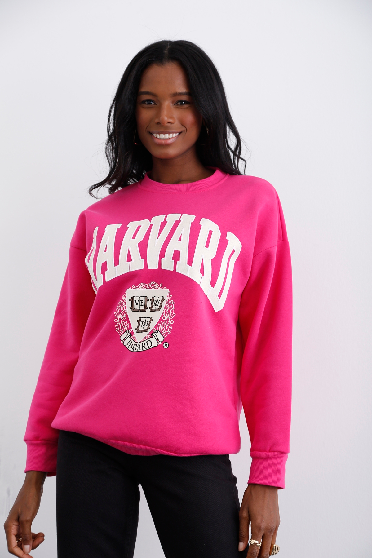 Fuşya Harvard Baskılı Şardonlu Sweatshirt 3630