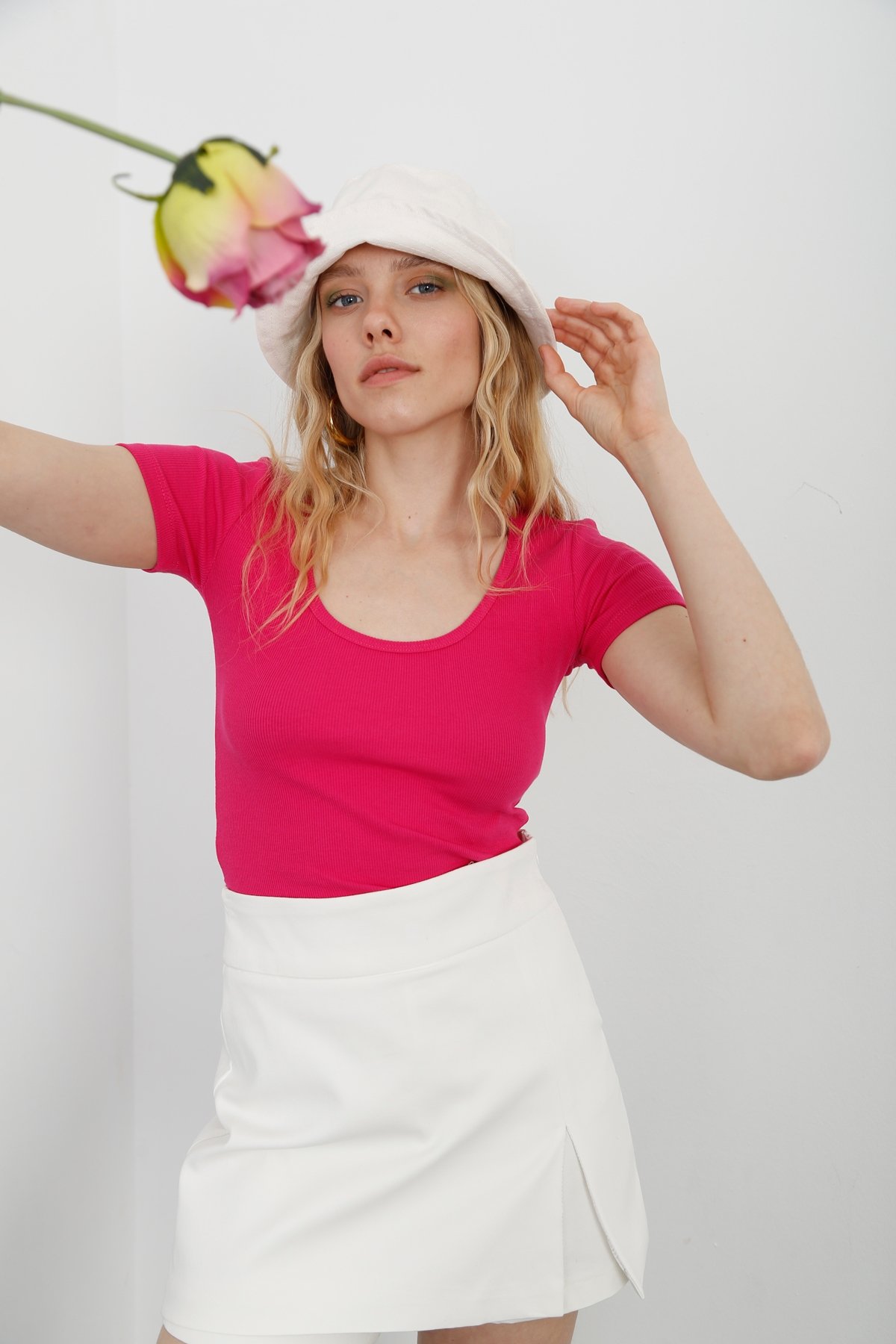 Fuşya U Yaka Tshirt 4160