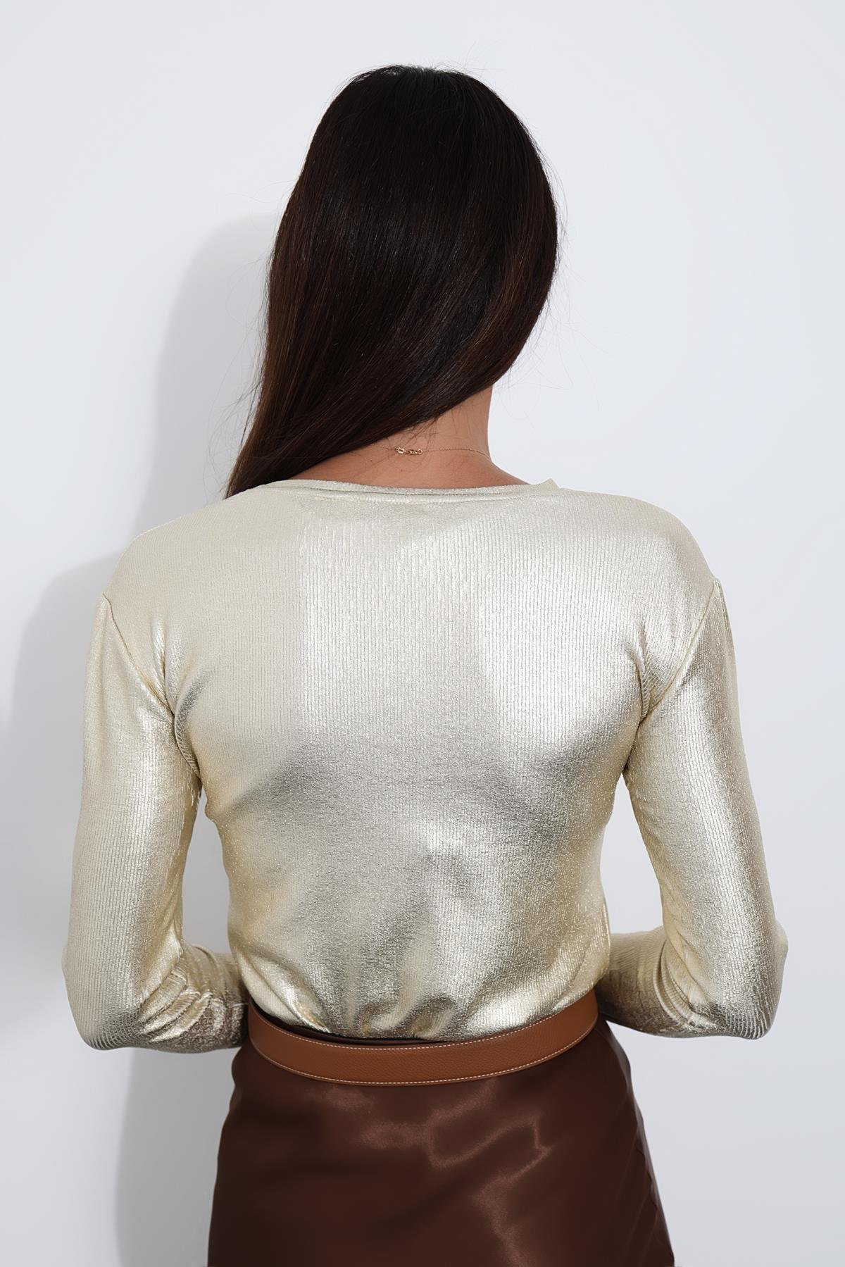 Gold Bisiklet Yaka Kaplamalı Bluz 5042