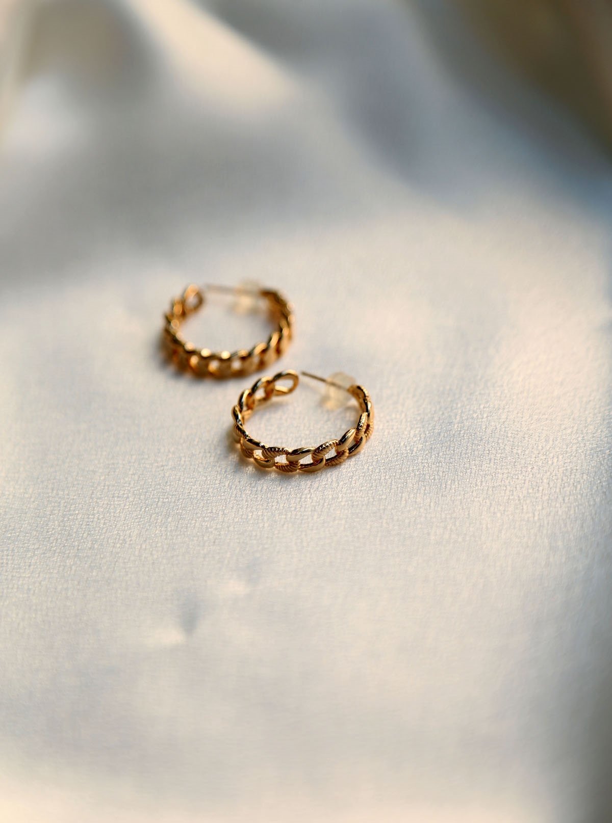 Gold Çift Desen Zincir Küpe 