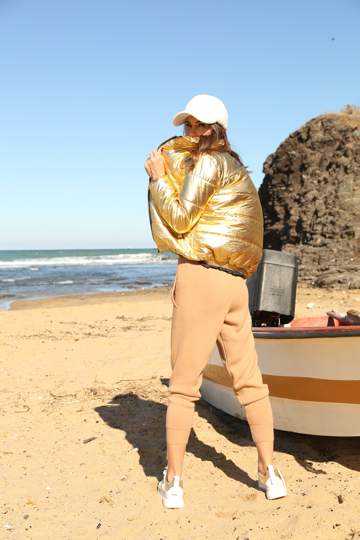Gold Fermuarlı Bomber Ceket