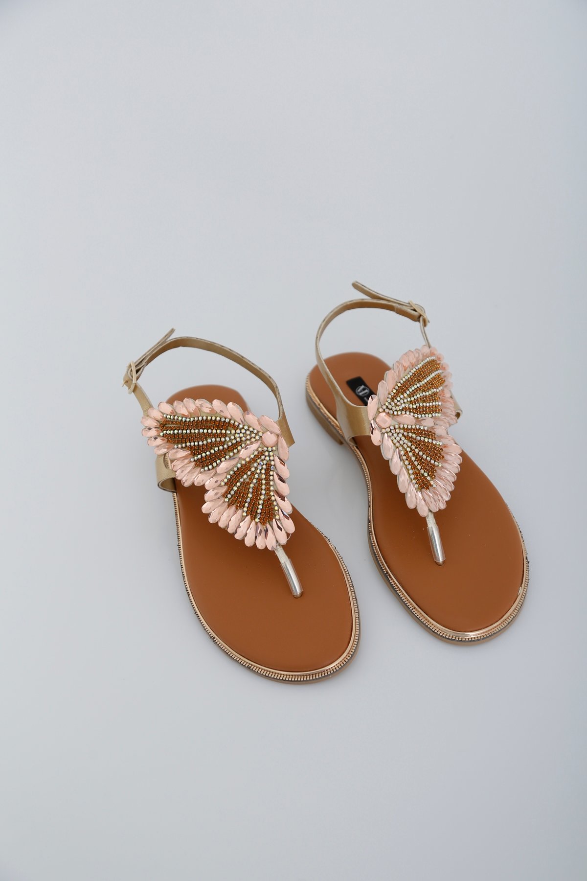 Gold Kelebekli Sandalet 