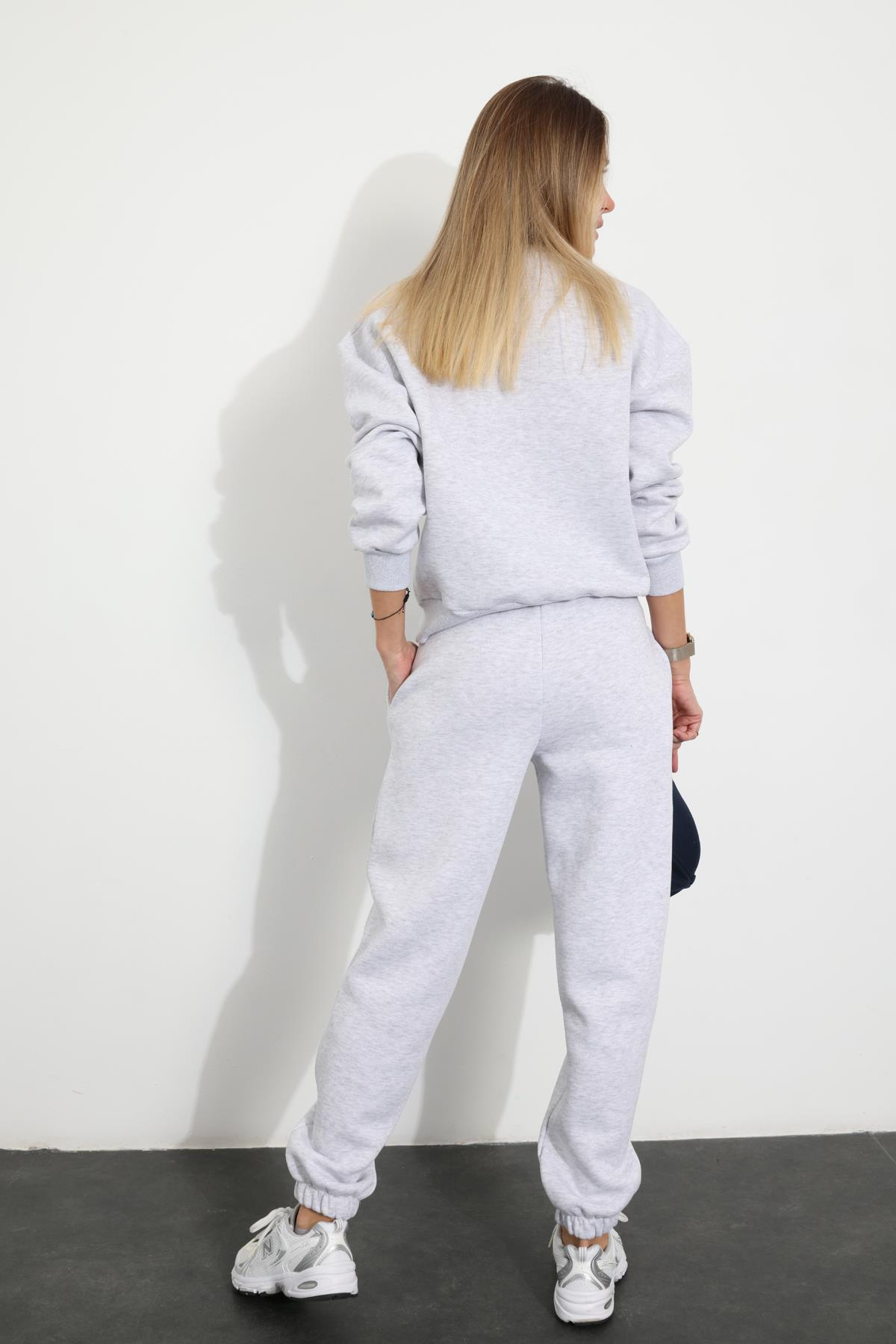 Gri Baskılı Sweatshirt Eşofman Takım 98313
