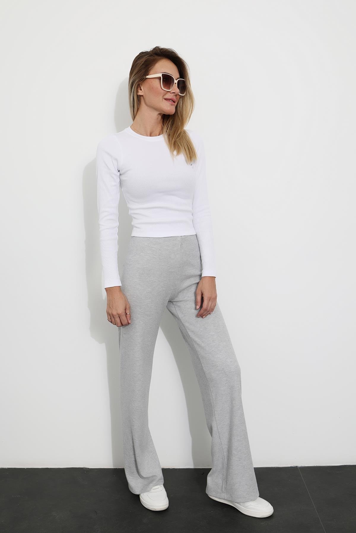 Gri Beli Lastikli Yumuşak Pantolon 8960