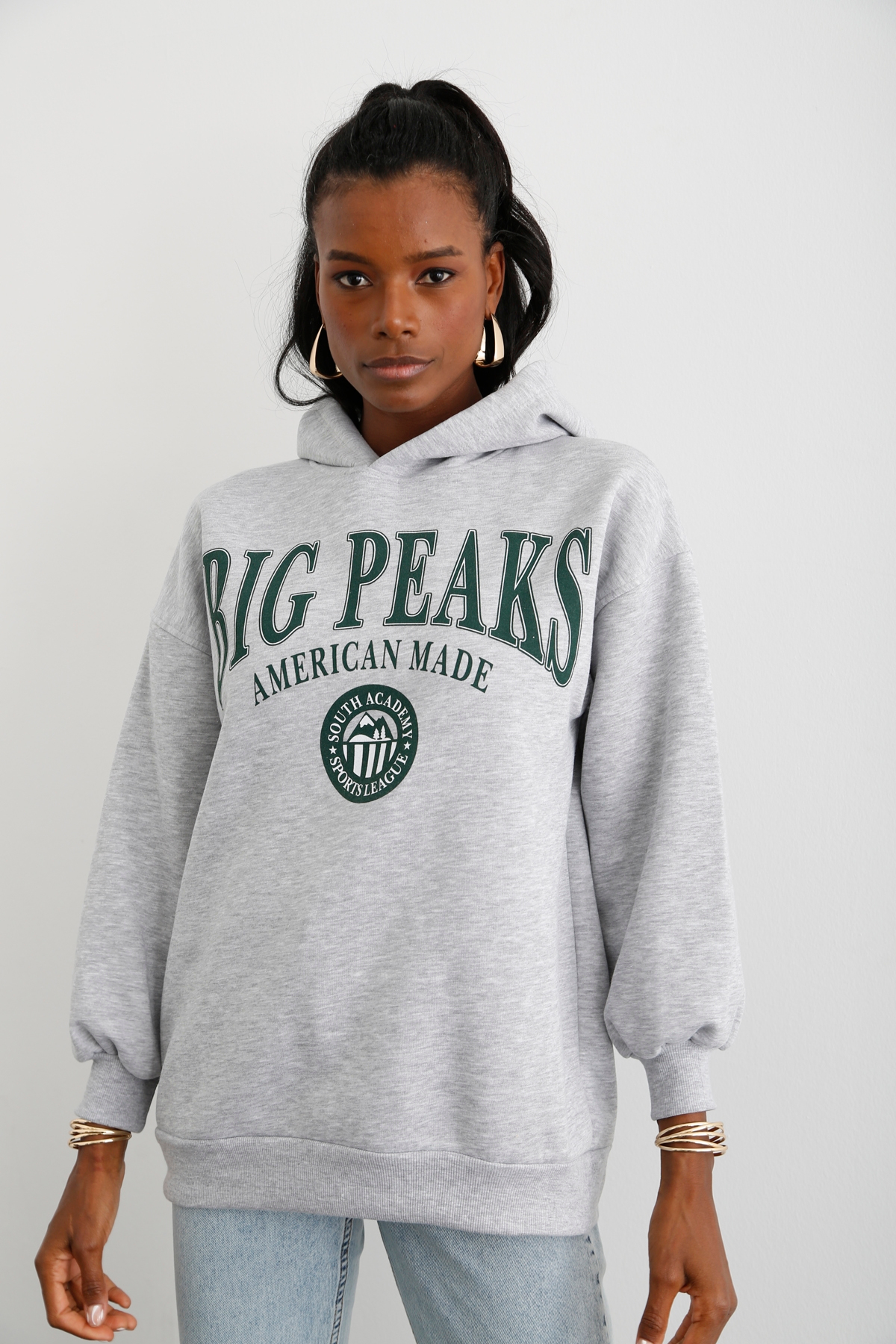 Gri Big Peaks Baskılı Şardonlu Sweatshirt 3603