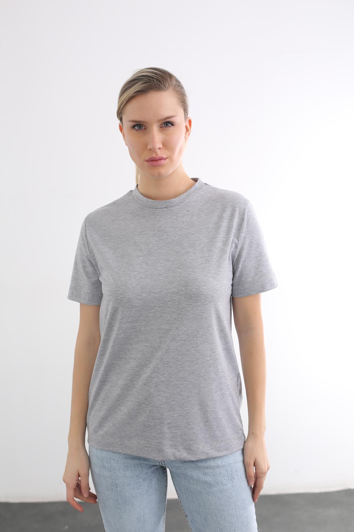Gri Bisiklet Yaka Basic Tshirt 