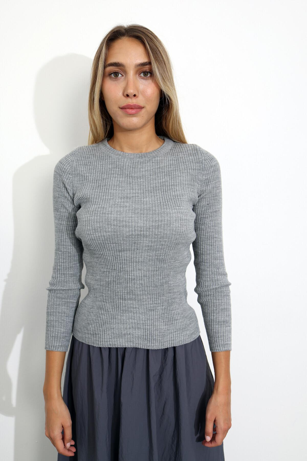 Gri Bisiklet Yaka Fitilli Triko 1035
