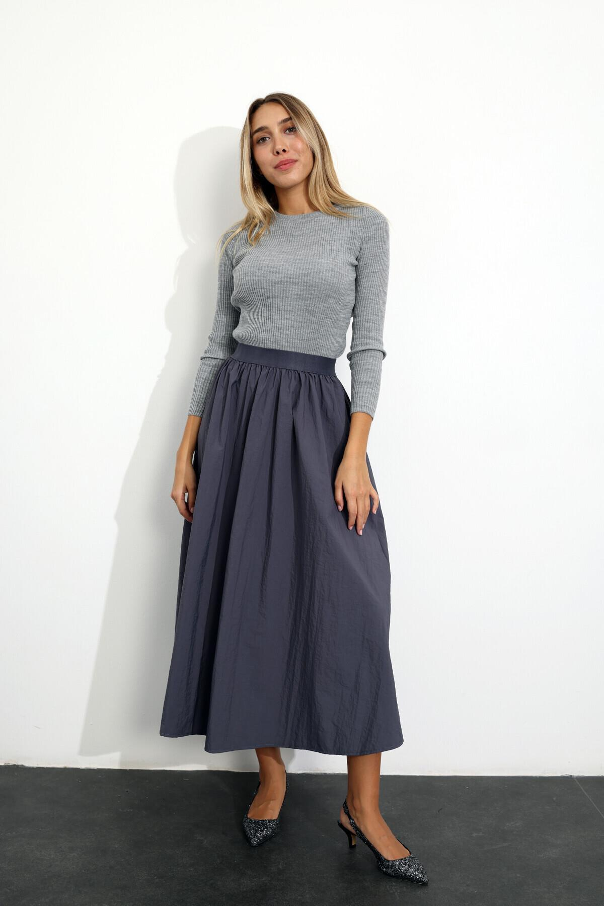 Gri Bisiklet Yaka Fitilli Triko 1035