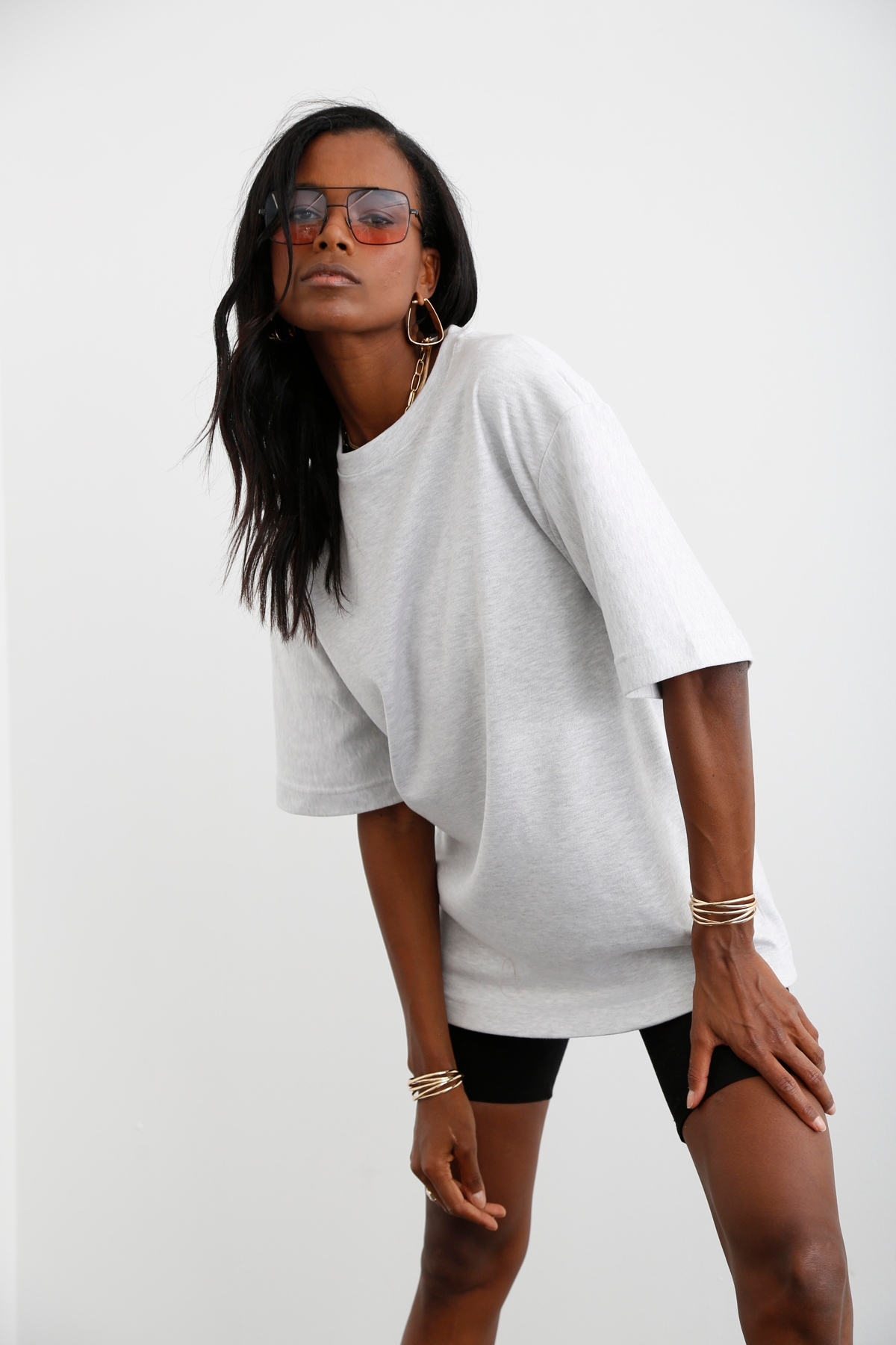 Gri Bisiklet Yaka Sweat Tshirt 