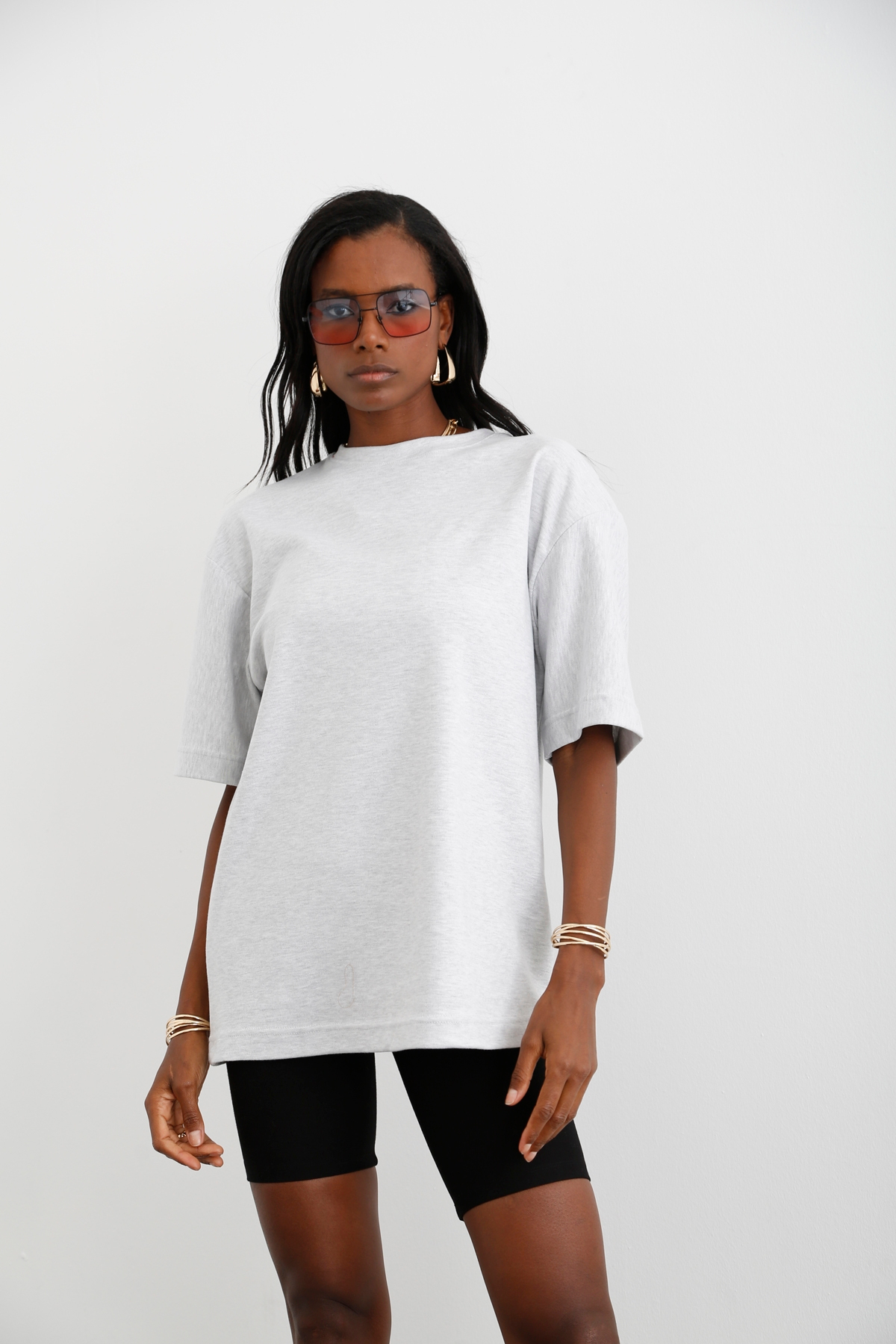 Gri Bisiklet Yaka Sweat Tshirt 