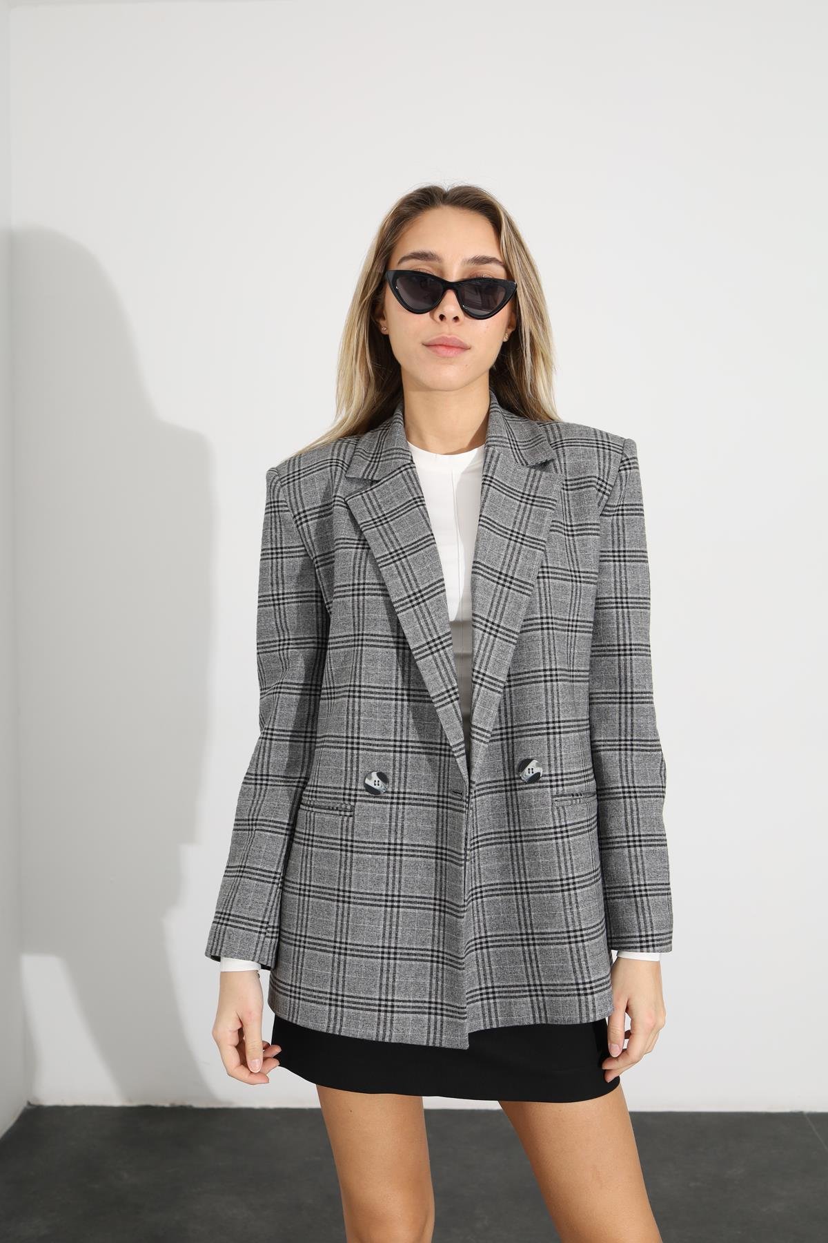 Gri Ekoseli Blazer Ceket 5157