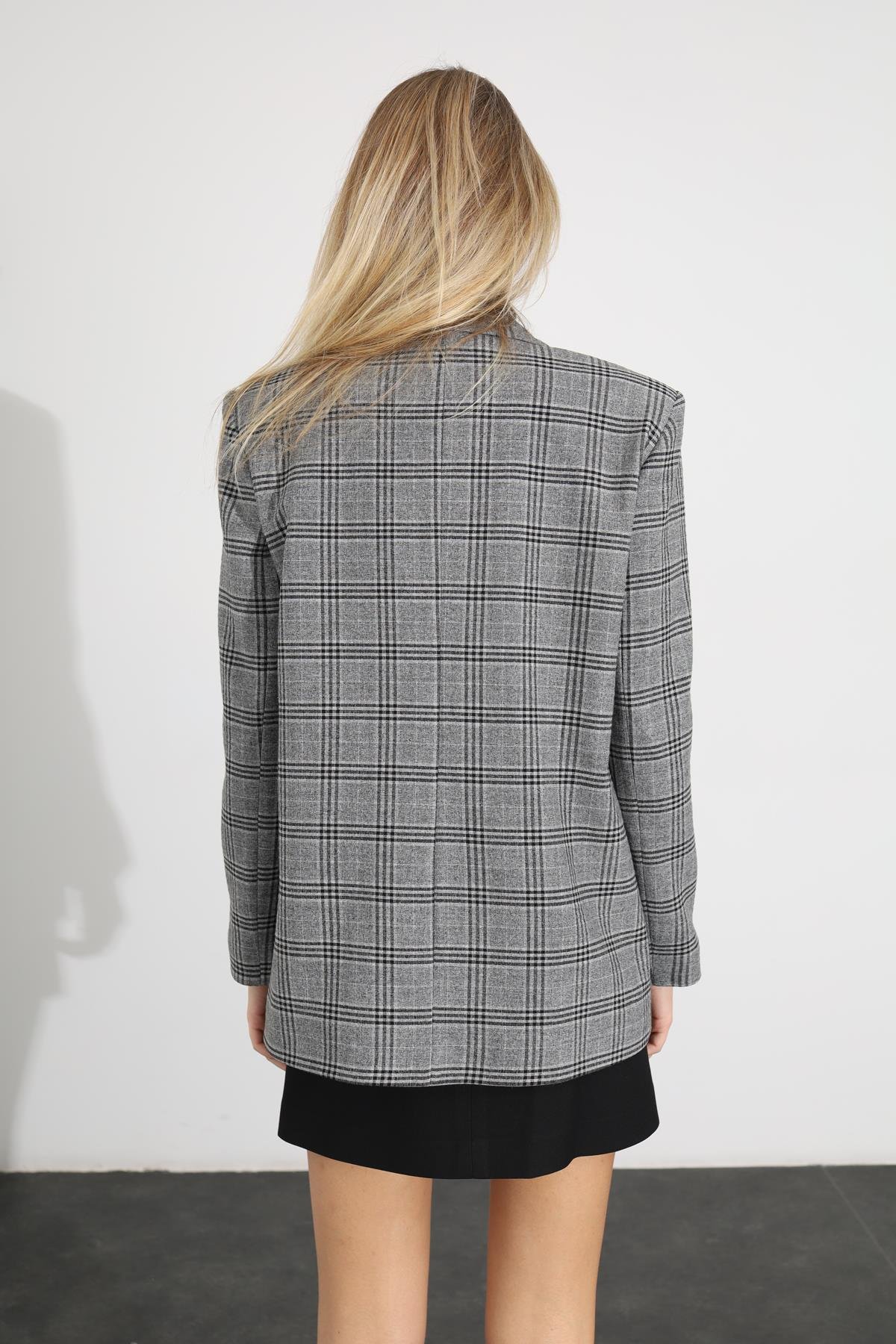 Gri Ekoseli Blazer Ceket 5157