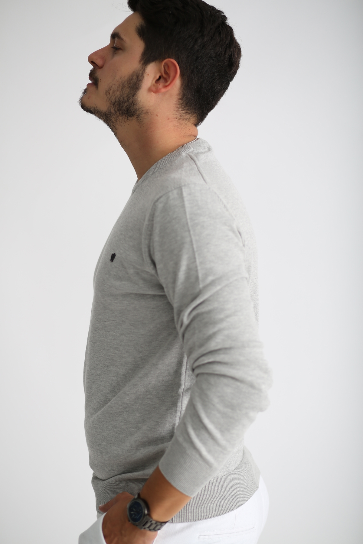 Gri Erkek Bisiklet Yaka Triko T1001