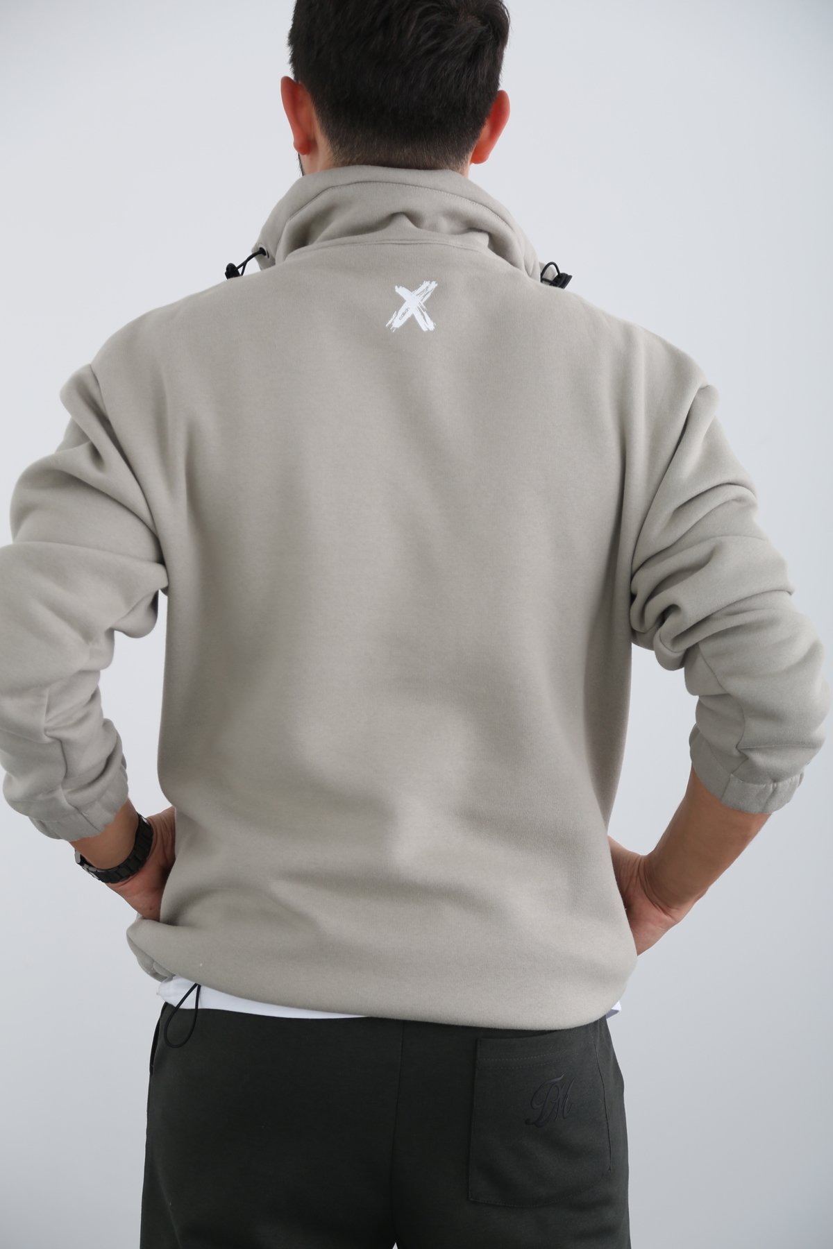 Gri Erkek Fermuarlı Şardonlu Sweatshirt K-296