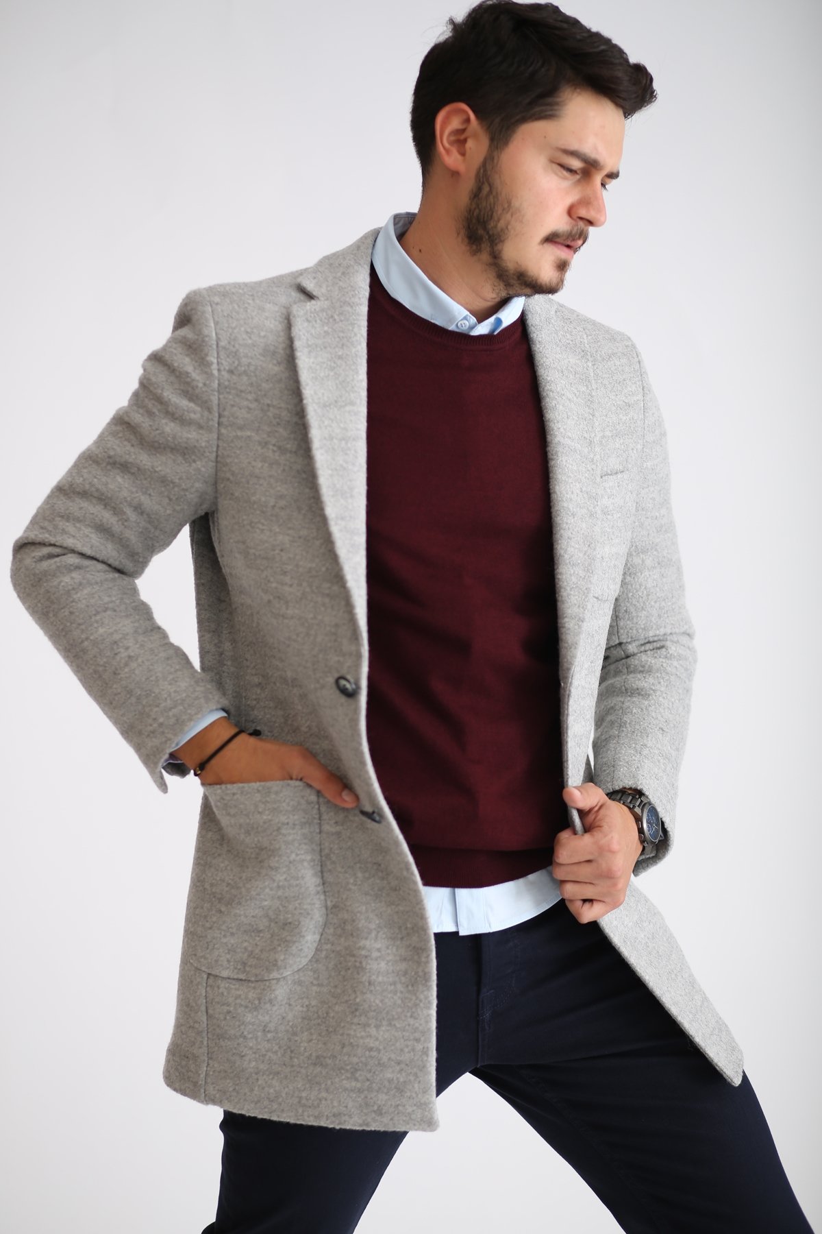 Gri Erkek Kaşe Mont 5093