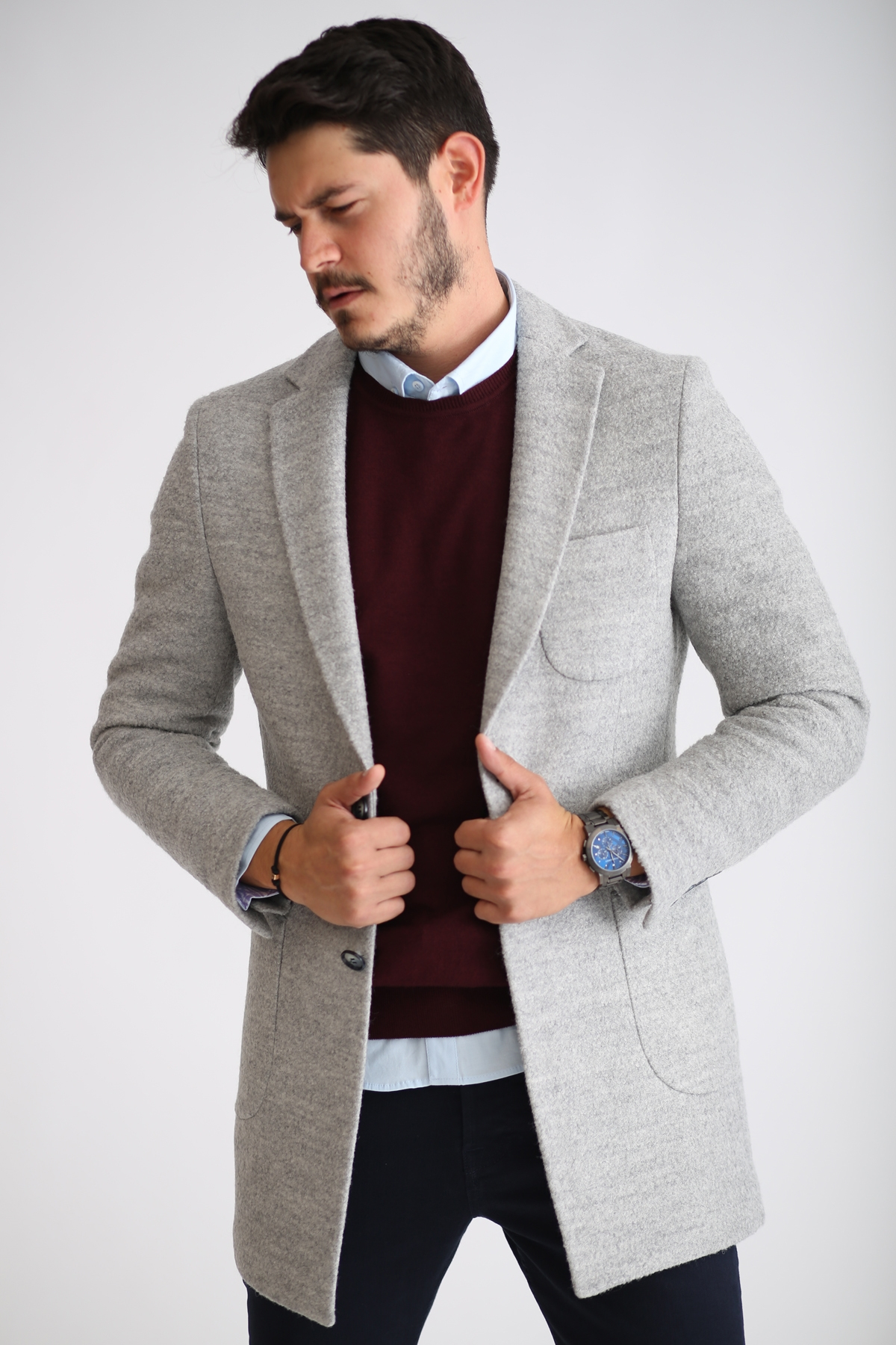 Gri Erkek Kaşe Mont 5093