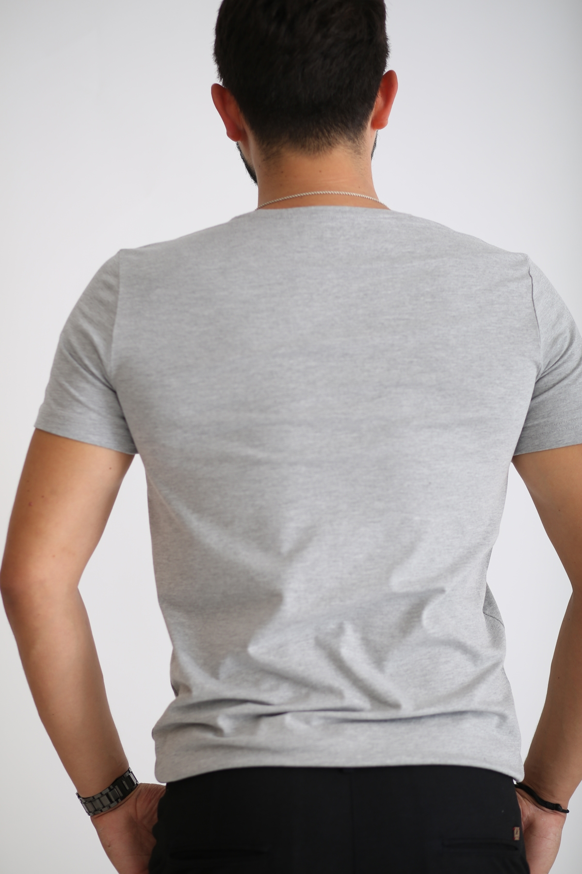 Gri Erkek Likralı Basic Tshirt SM-108