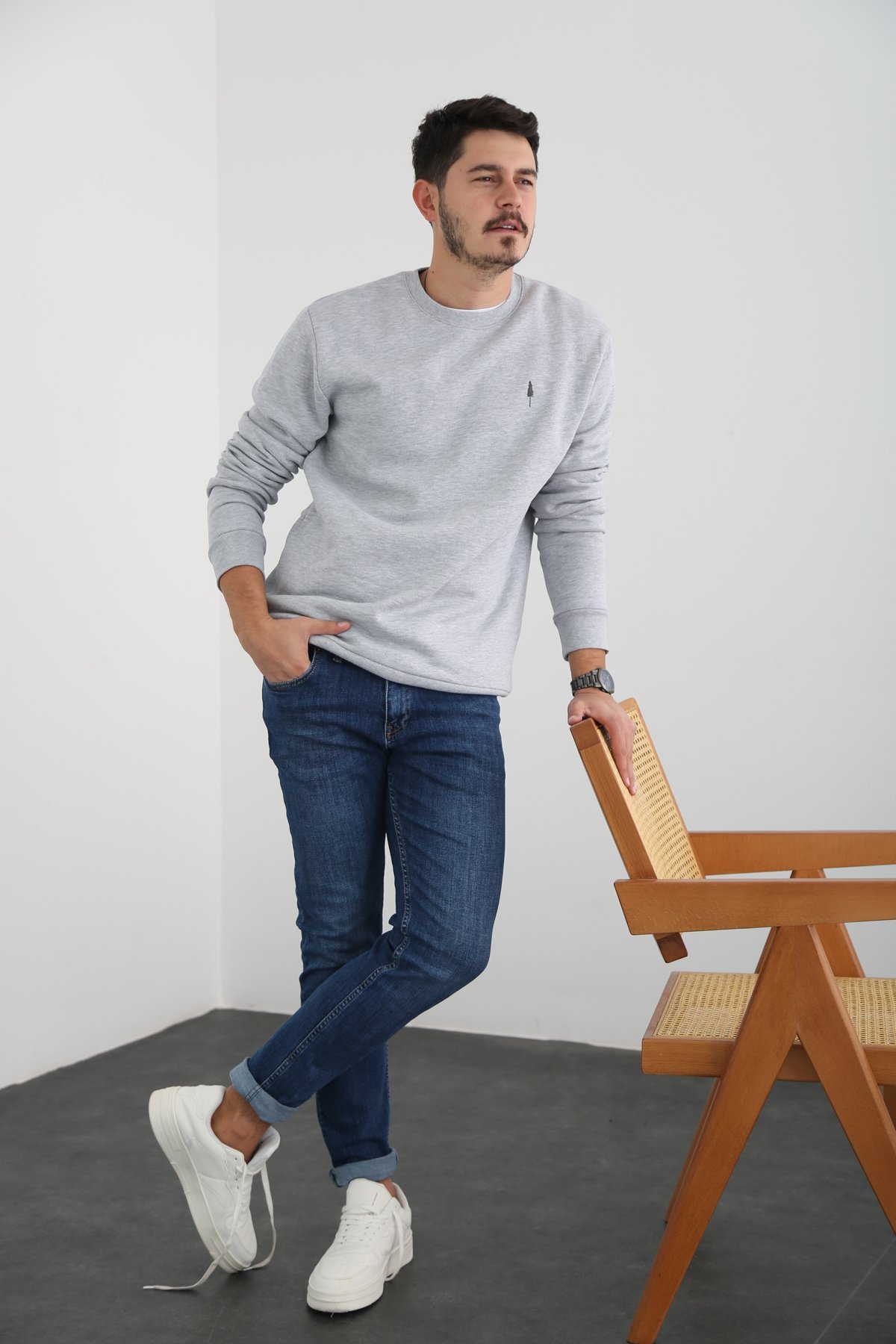 Gri Erkek Şardonlu Basic Sweatshirt 863