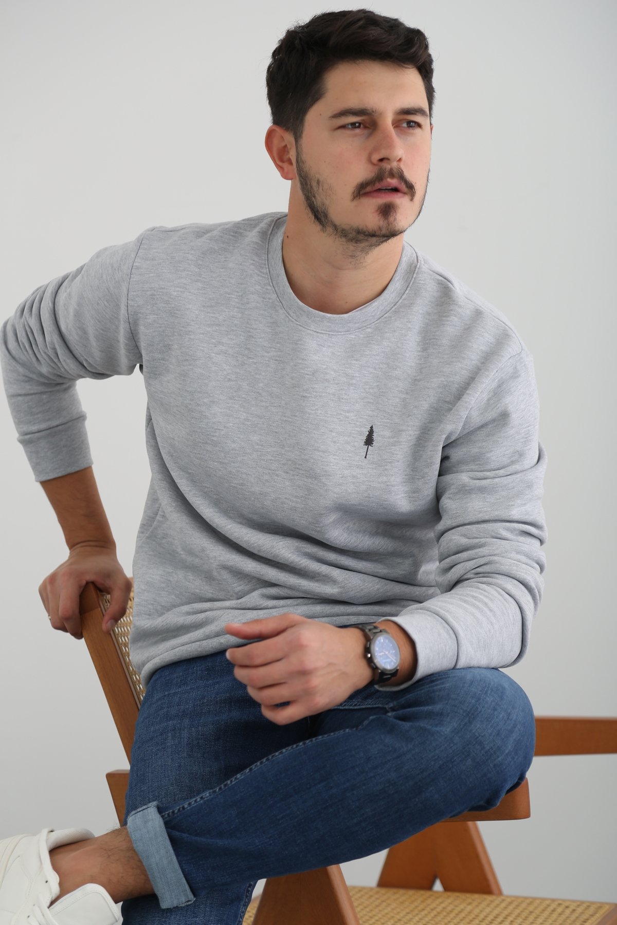 Gri Erkek Şardonlu Basic Sweatshirt 863