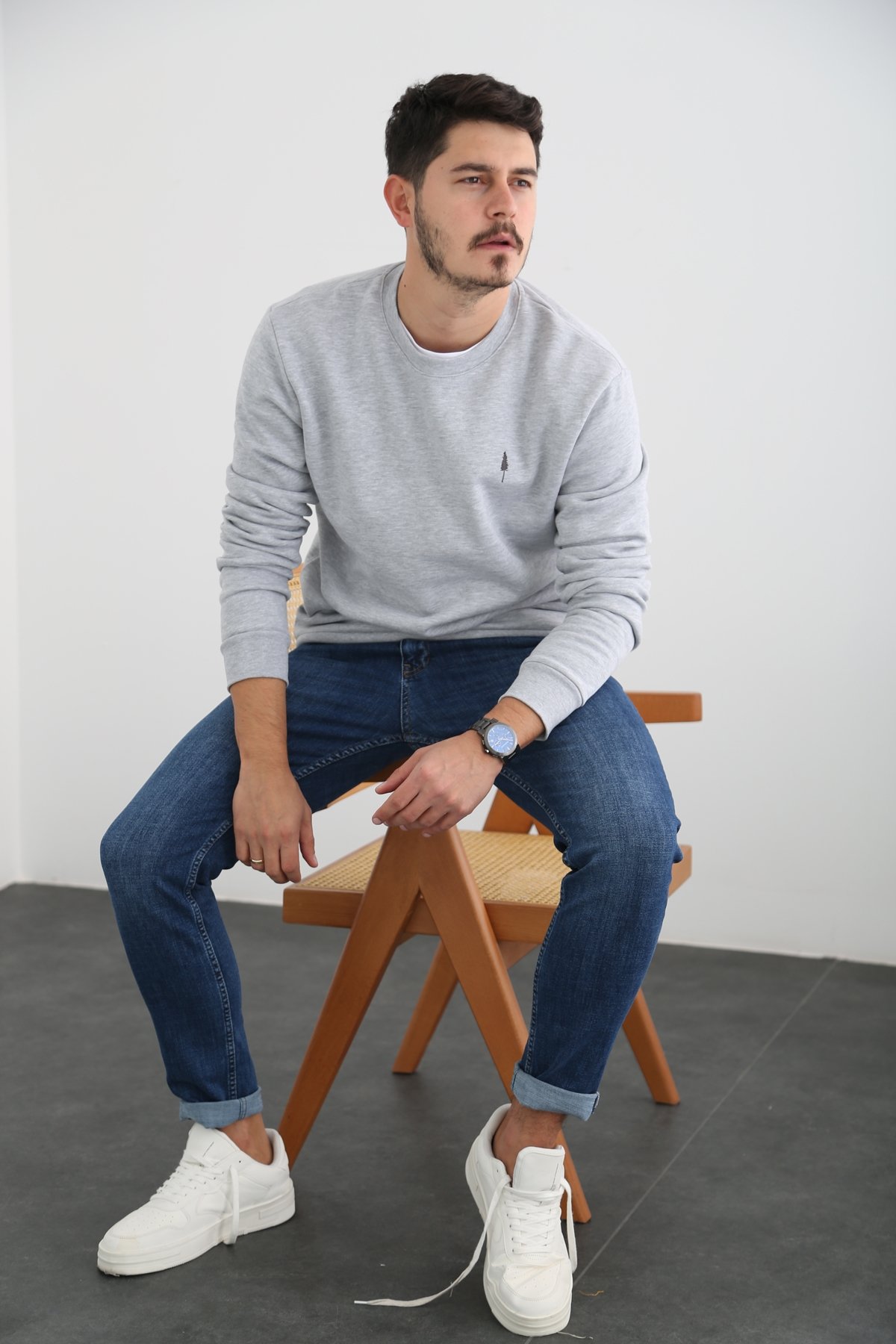 Gri Erkek Şardonlu Basic Sweatshirt 863