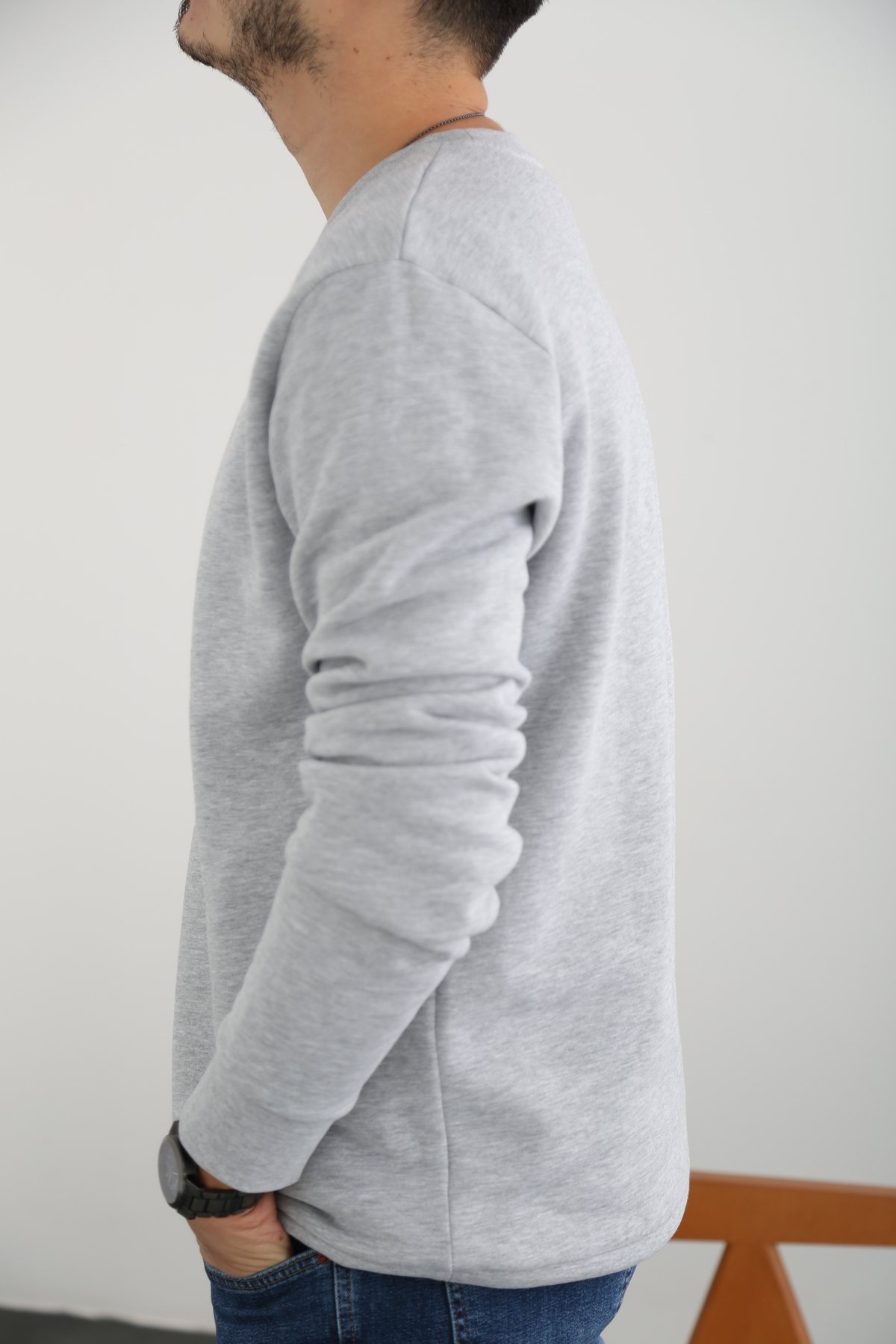 Gri Erkek Şardonlu Basic Sweatshirt 863