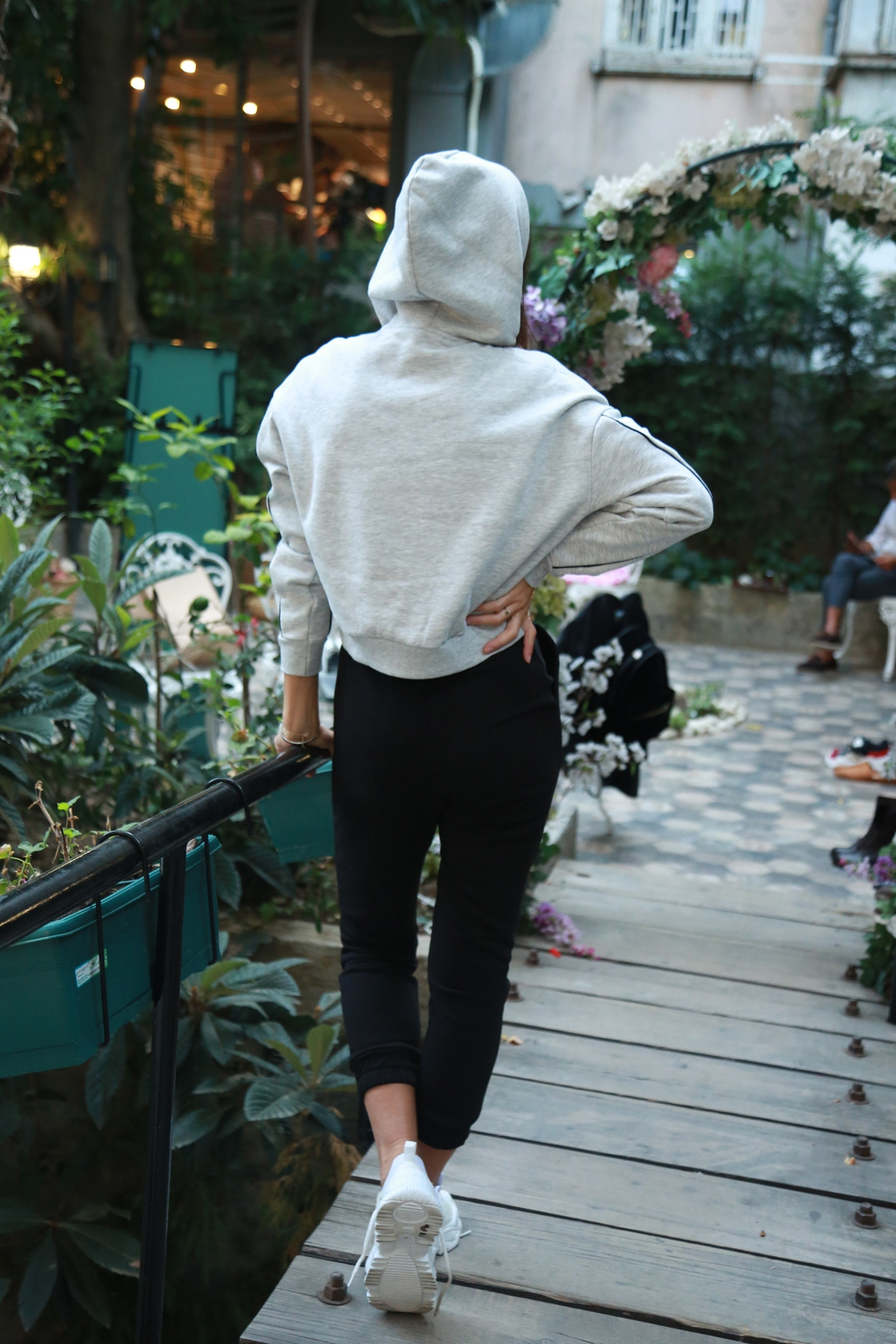Gri Fearless Baskılı Kapşonlu Sweatshirt