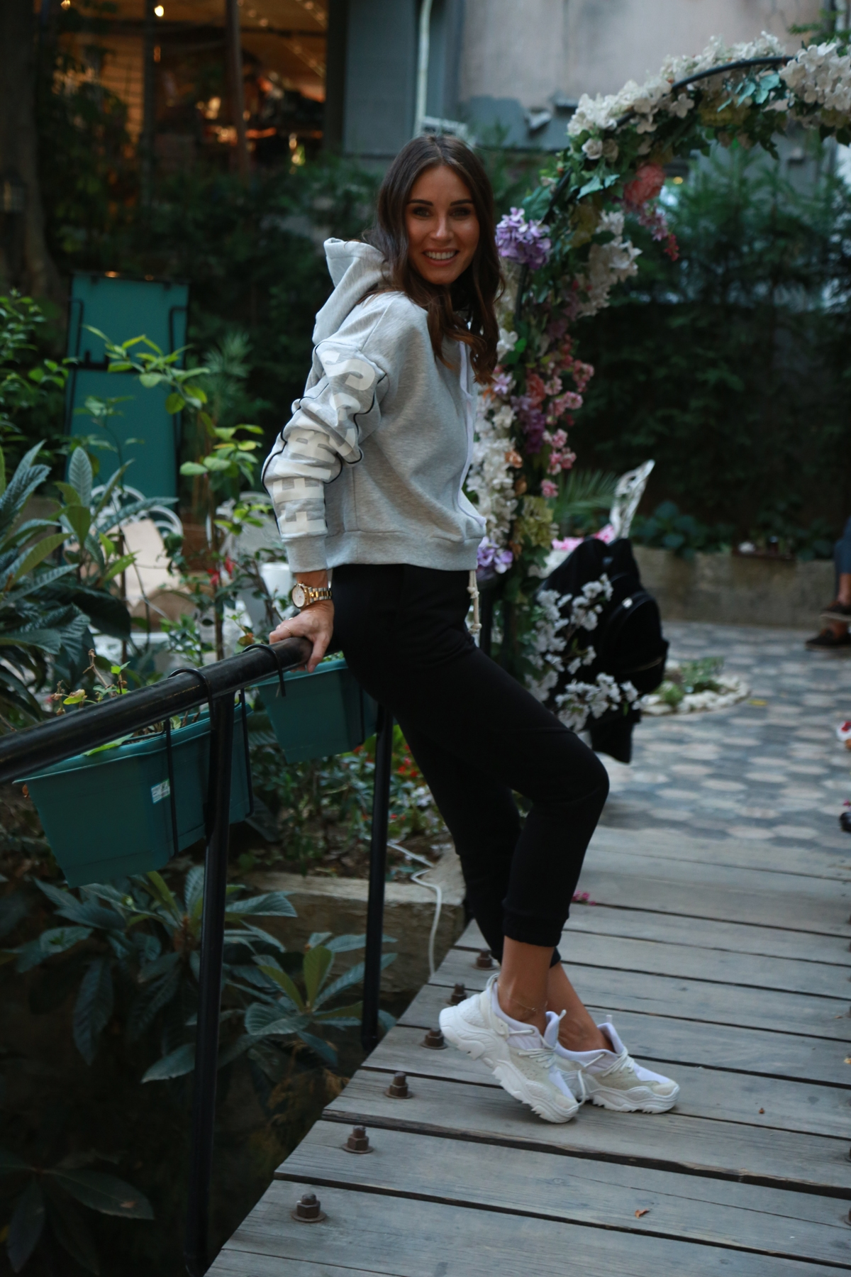 Gri Fearless Baskılı Kapşonlu Sweatshirt