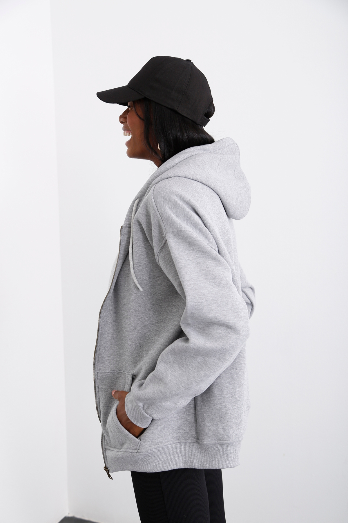 Gri Fermuarlı Şardonlu Sweatshirt 